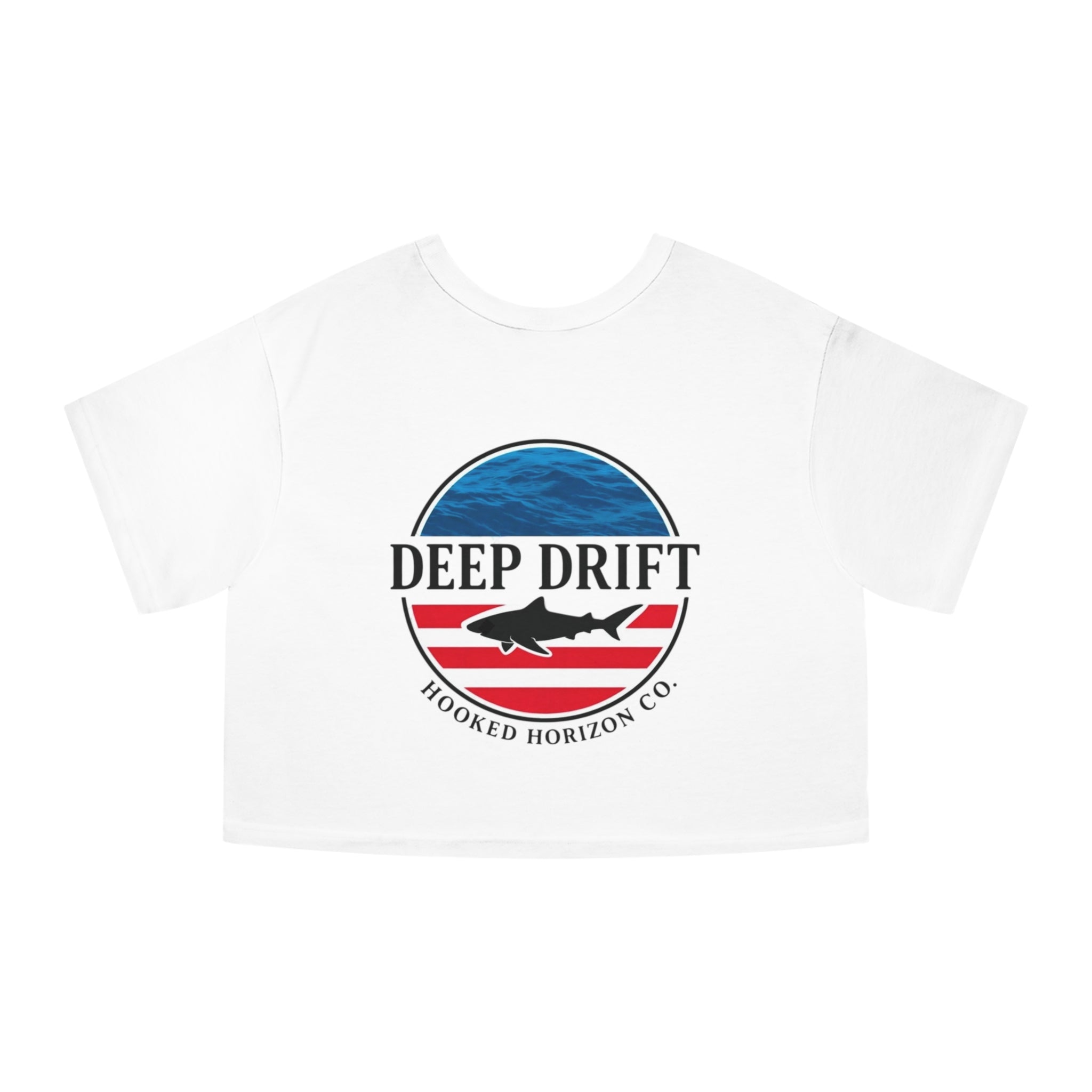 USA Deep Drift Cropped T-Shirt — Retro Fishing Logo Crop Top