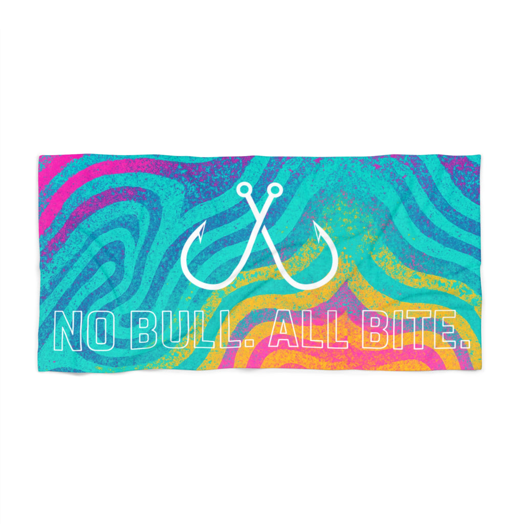 Retro No Bull All Bite Hooked Horizon Co. Coastal Vibes Beach Towel - Perfect for Summer, Pool Days, Camping, Beach Parties, Vacation Fun