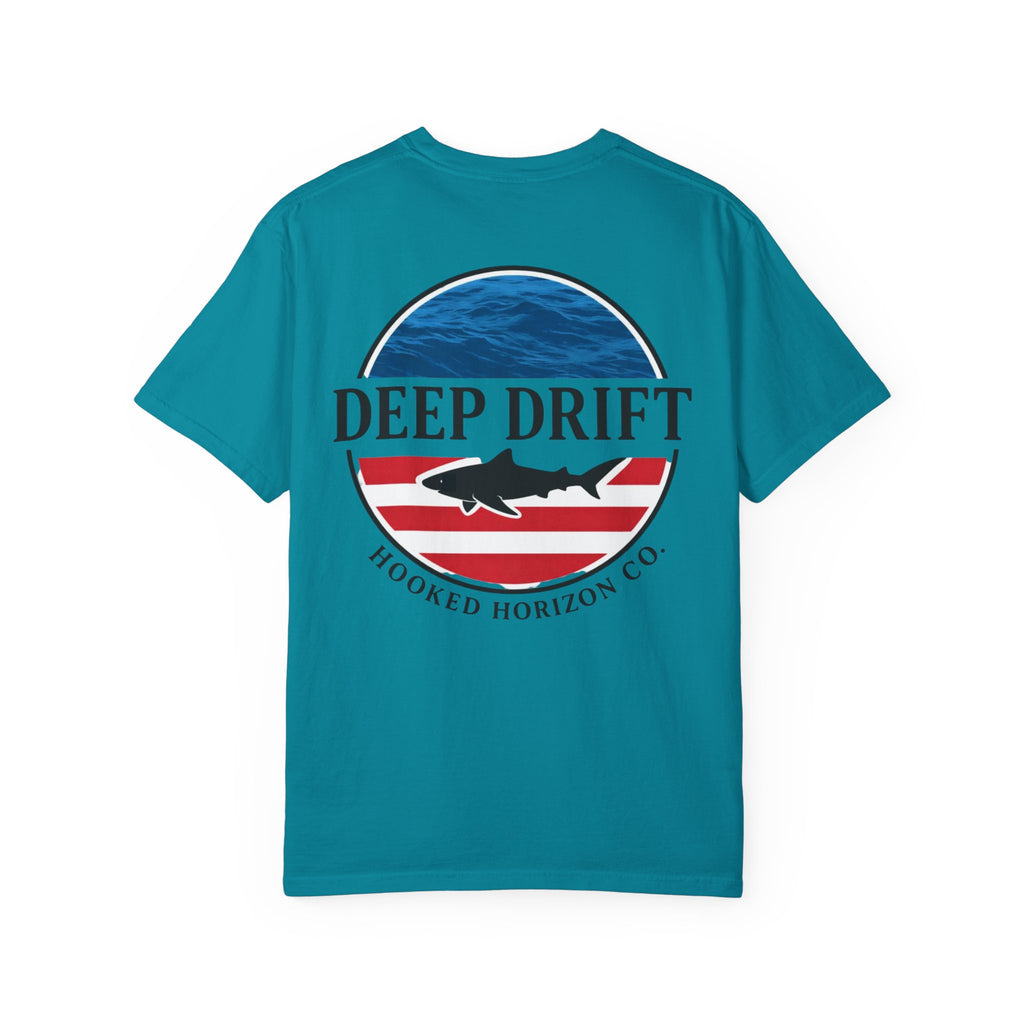USA Deep Drift Fishing T-Shirt - RED, WHITE & BLUE Fishing Tee for Angler Lovers, Shark Lovers, Ocean Tee