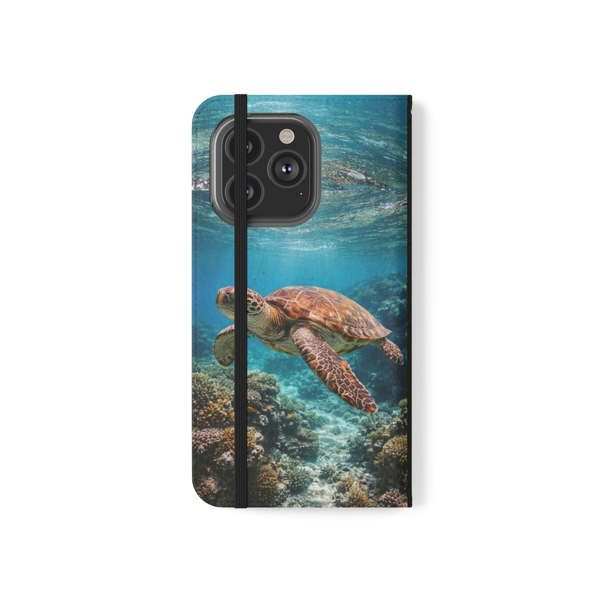 Turtle Hooked Horizon Co Flip Phone Case — Turquoise Water Pattern Wallet Cover