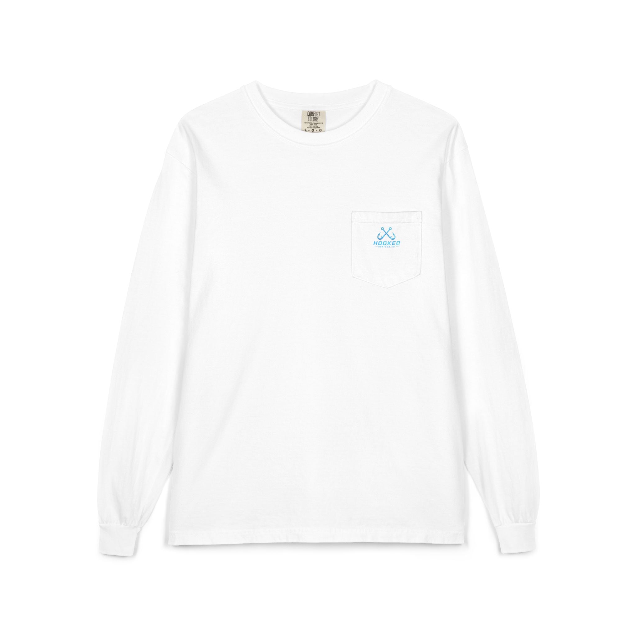 Bright Blue Hooked Horizon Co.  Classic Logo Unisex Long Sleeve Pocket T-Shirt