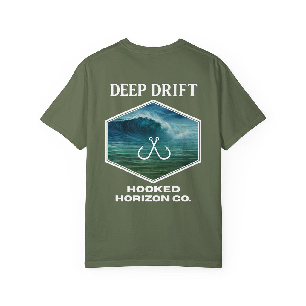 Deep Drift Wave Break Fishing T-Shirt - White Trim Ocean-inspired Fishing Tee for Angler Lovers, Hooked Horizon Co. Tee
