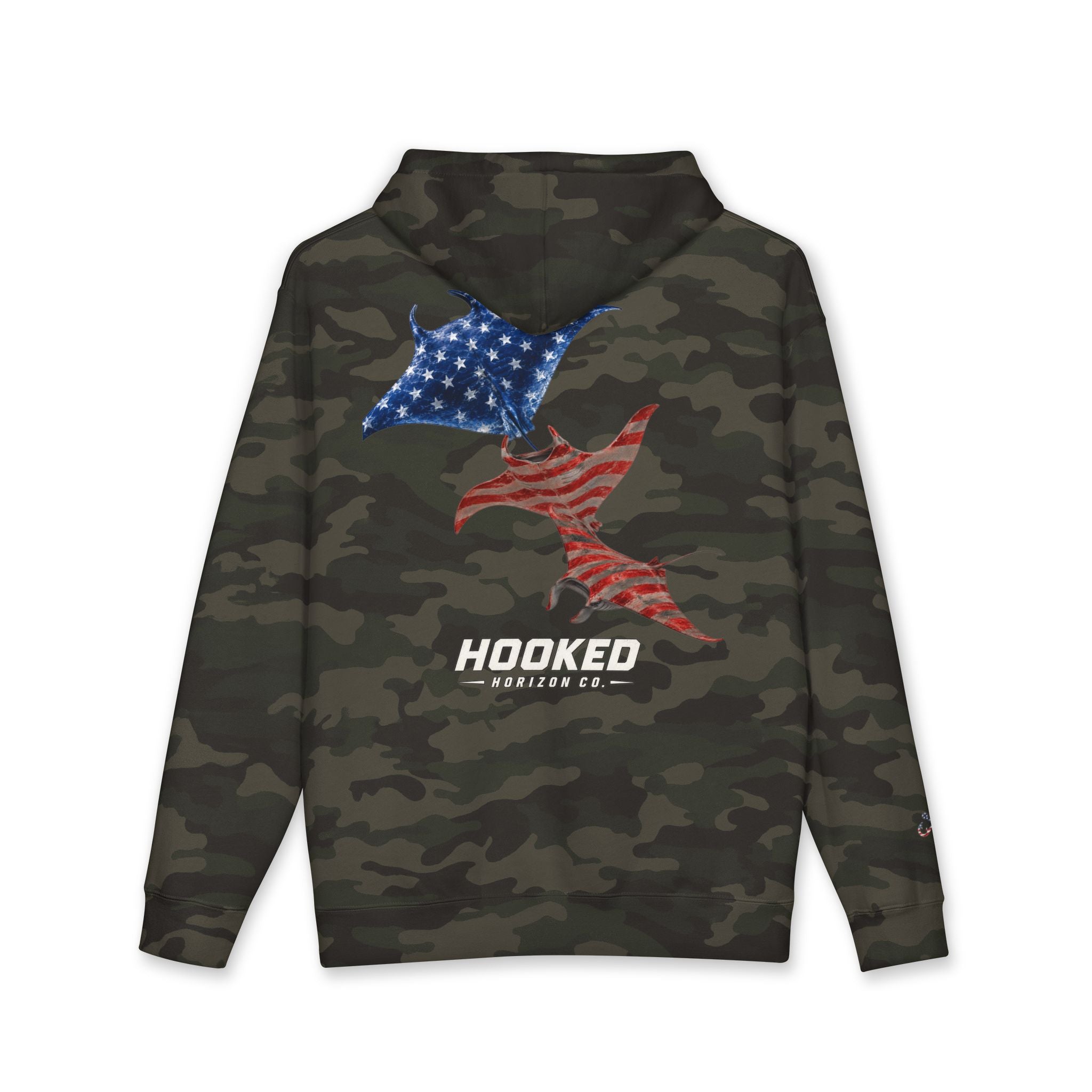 USA Manta Ray Hoodie Hooked Horizon Co. — Fishing Back Graphic Hoodie, Multiple Color Variations