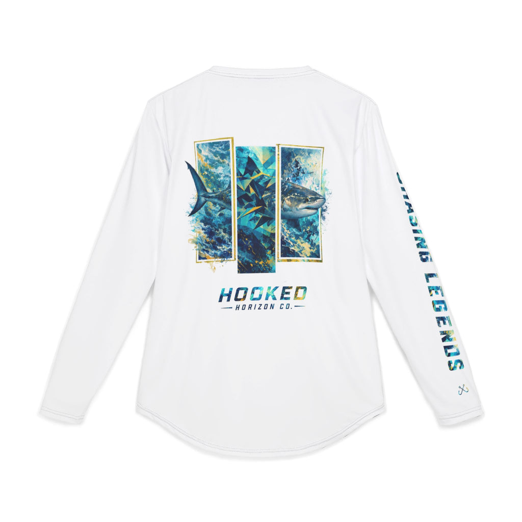 Bull Shark Hooked Horizon Co — Men's Long Sleeve UV Shirt — Chasing Legends Not Trends Orca Ocean Graphic Performance Tee