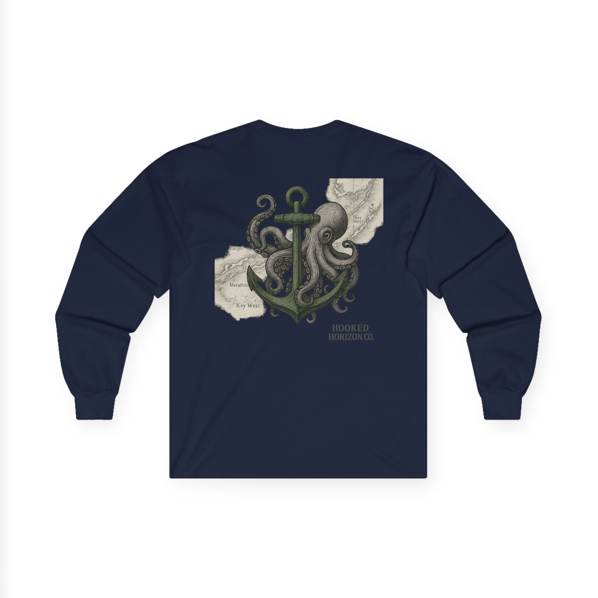 Octopus & Anchor Long Sleeve Tee, Unisex Cotton Shirt, Nautical Gift, Beachwear, Casual Outfit, Ocean Lover Apparel