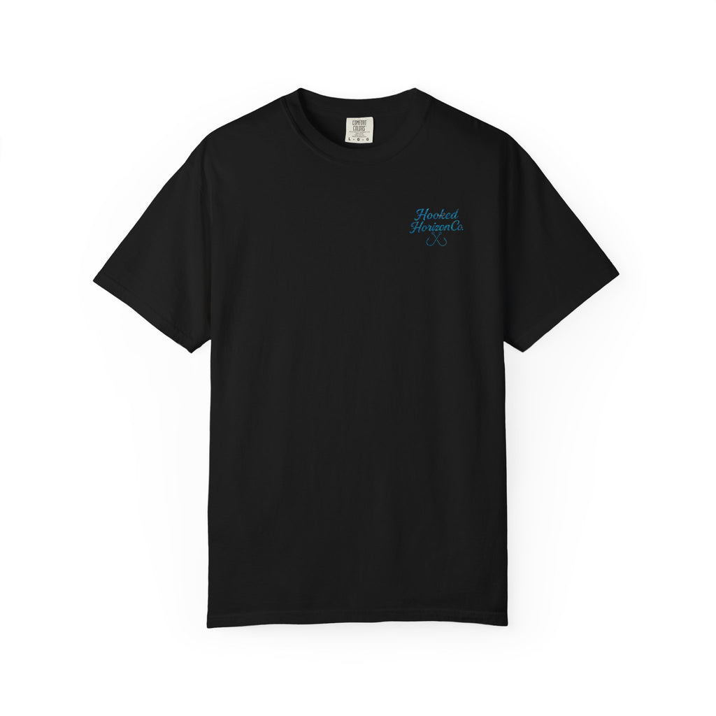 Mahi Mahi Hooked Horizon Co. — "Chasing Legends" Deep Drift Fishing Graphicishing Tee for Angler Lovers, Shark Lovers, Ocean Tee