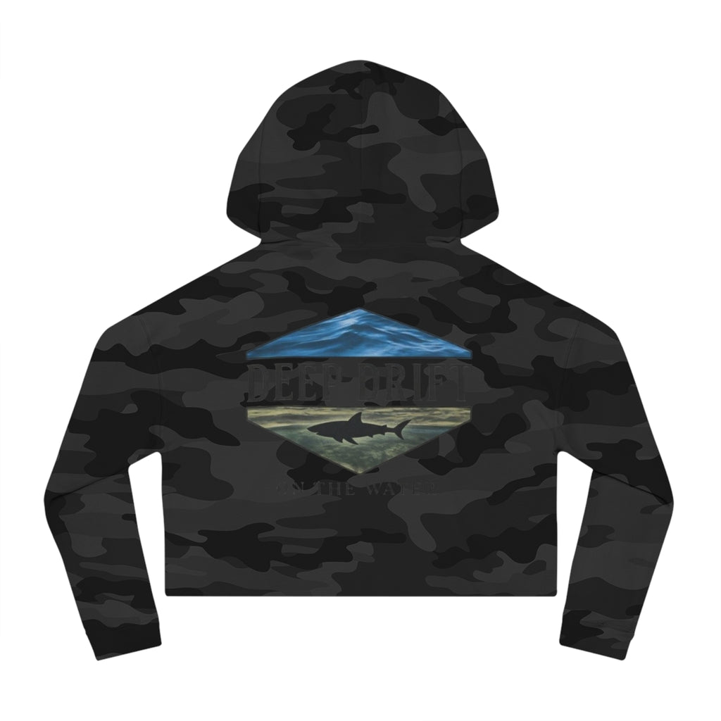 Shark Cropped Hoodie — "Deep Drift on the Water" Fishing Graphic