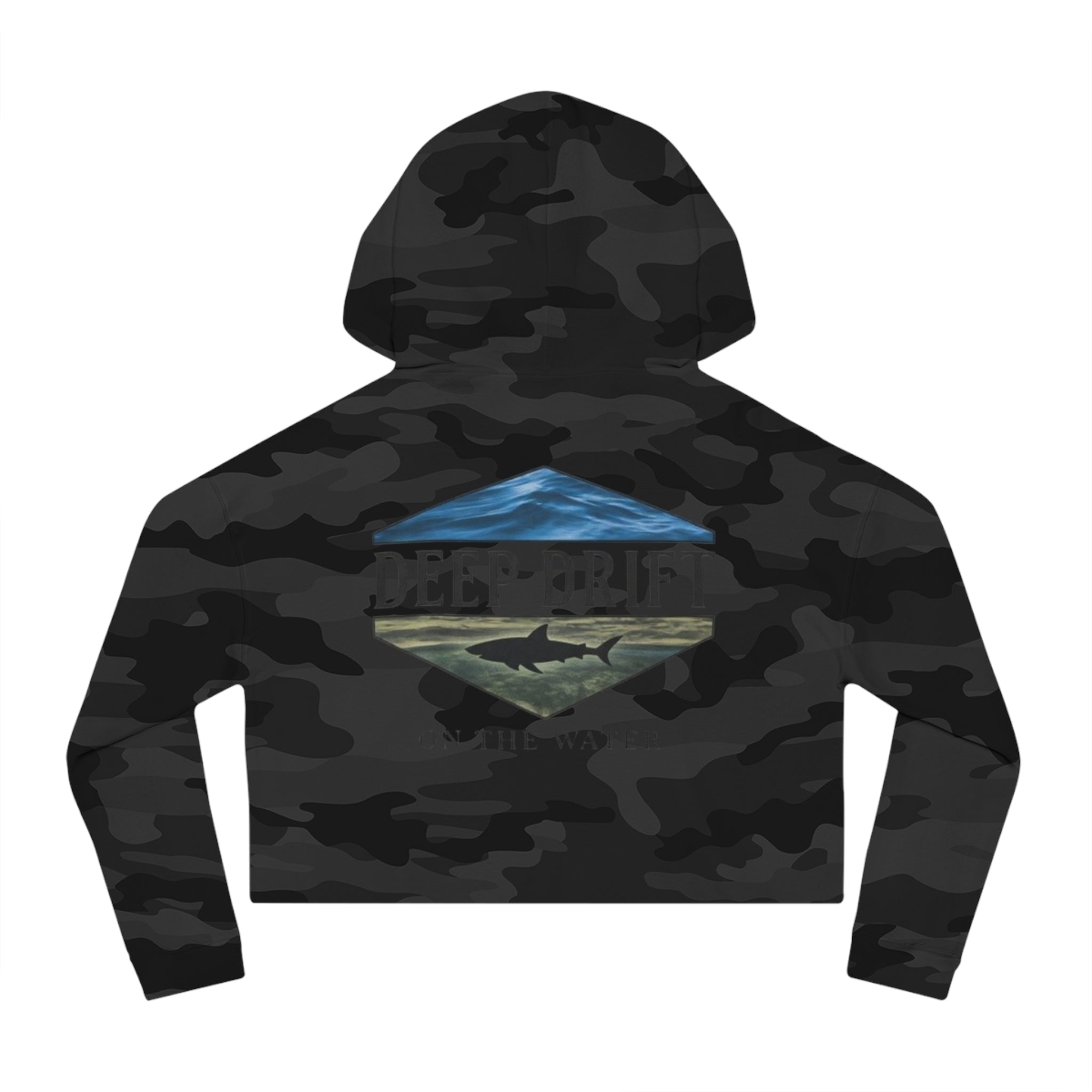 Shark Cropped Hoodie — "Deep Drift on the Water" Fishing Graphic