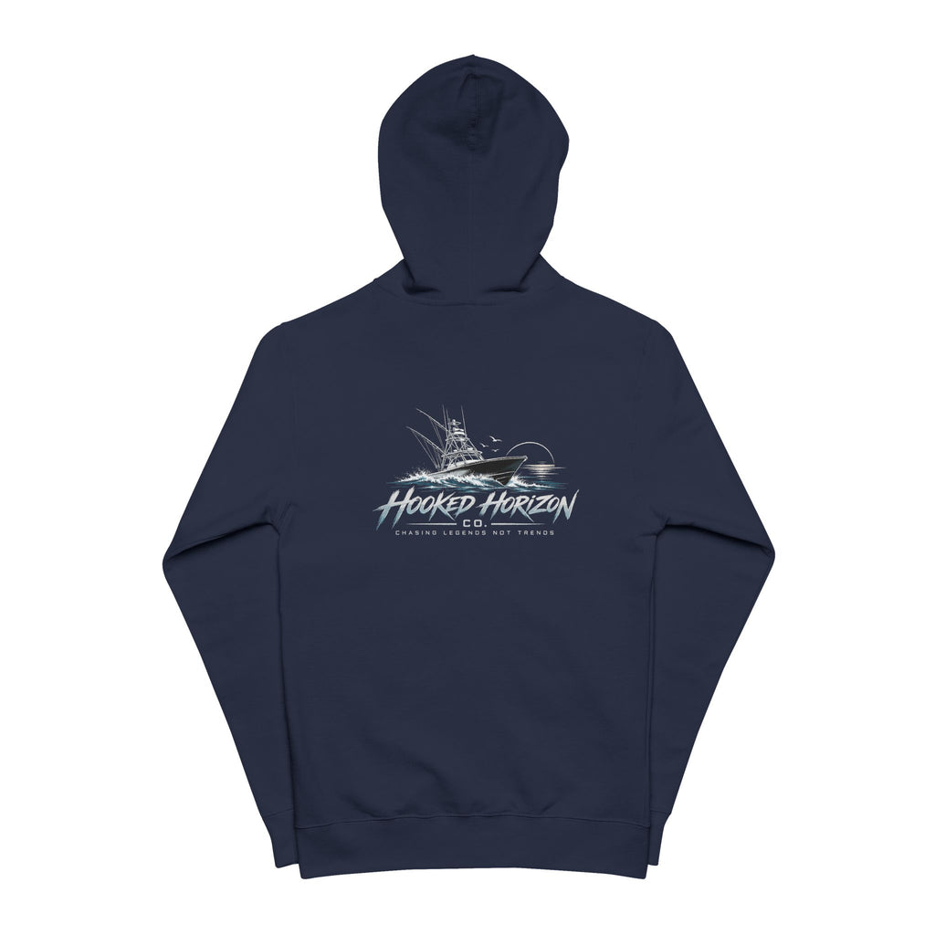 Fishing Boat Hooked Horizon Co. Zip Hoodie — 'Wander Often' Minimal Chest Logo