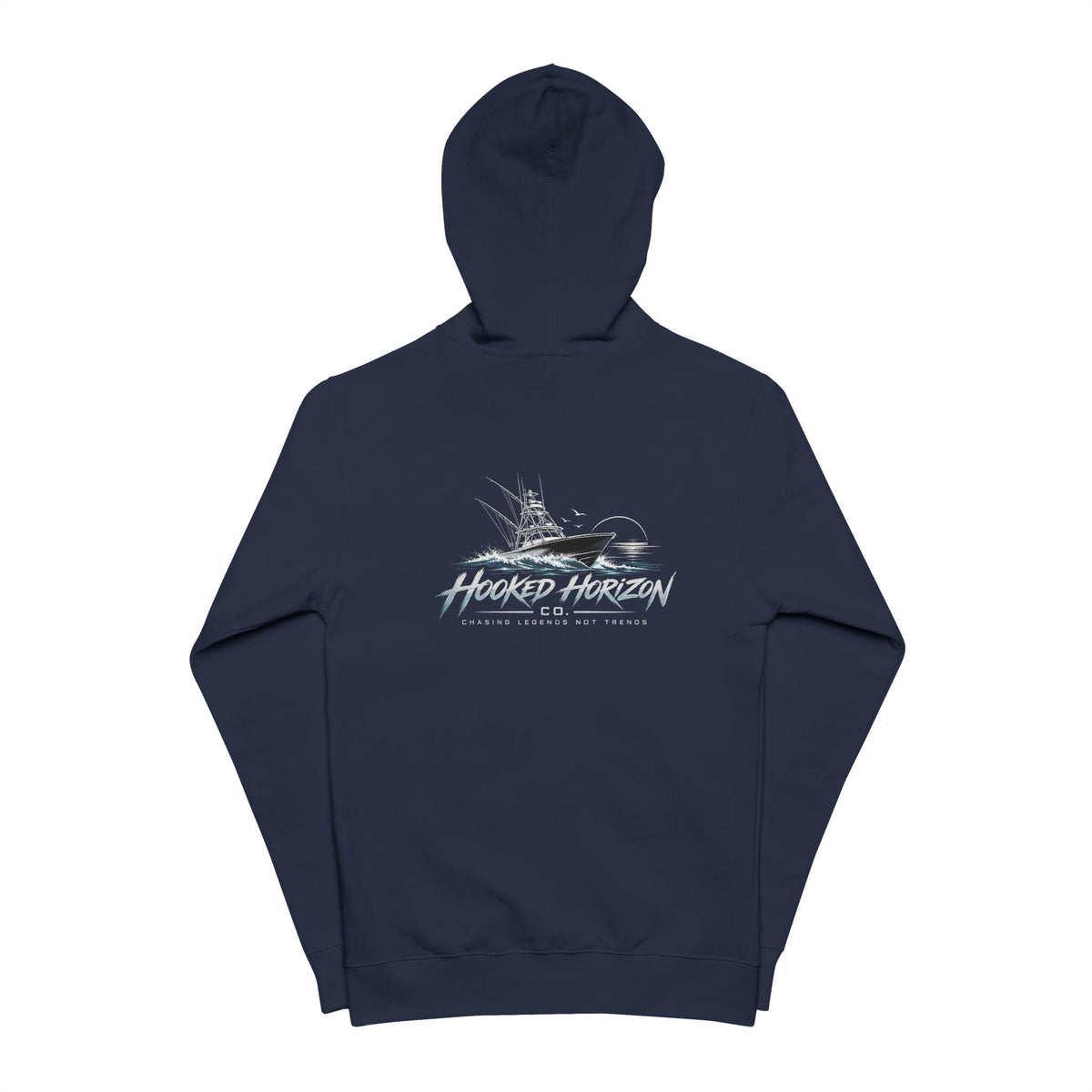 Fishing Boat Hooked Horizon Co. Zip Hoodie — 'Wander Often' Minimal Chest Logo