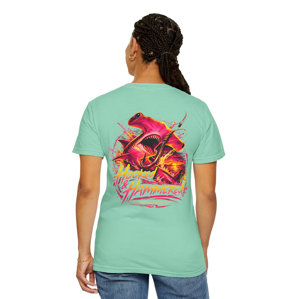Hooked & Hammered Fishing T-shirt, Hooked Horizon Co, Angler Gifts, Shark Lovers