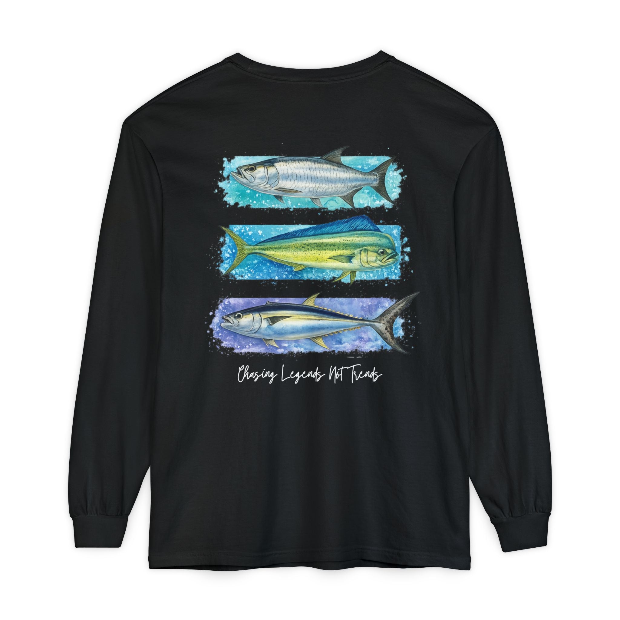 Chasing Legends Tarpon, Mahi Mahi, TunaSaltwater Fish Long Sleeve Tee — Hooked Horizon Co. Graphic Shirt