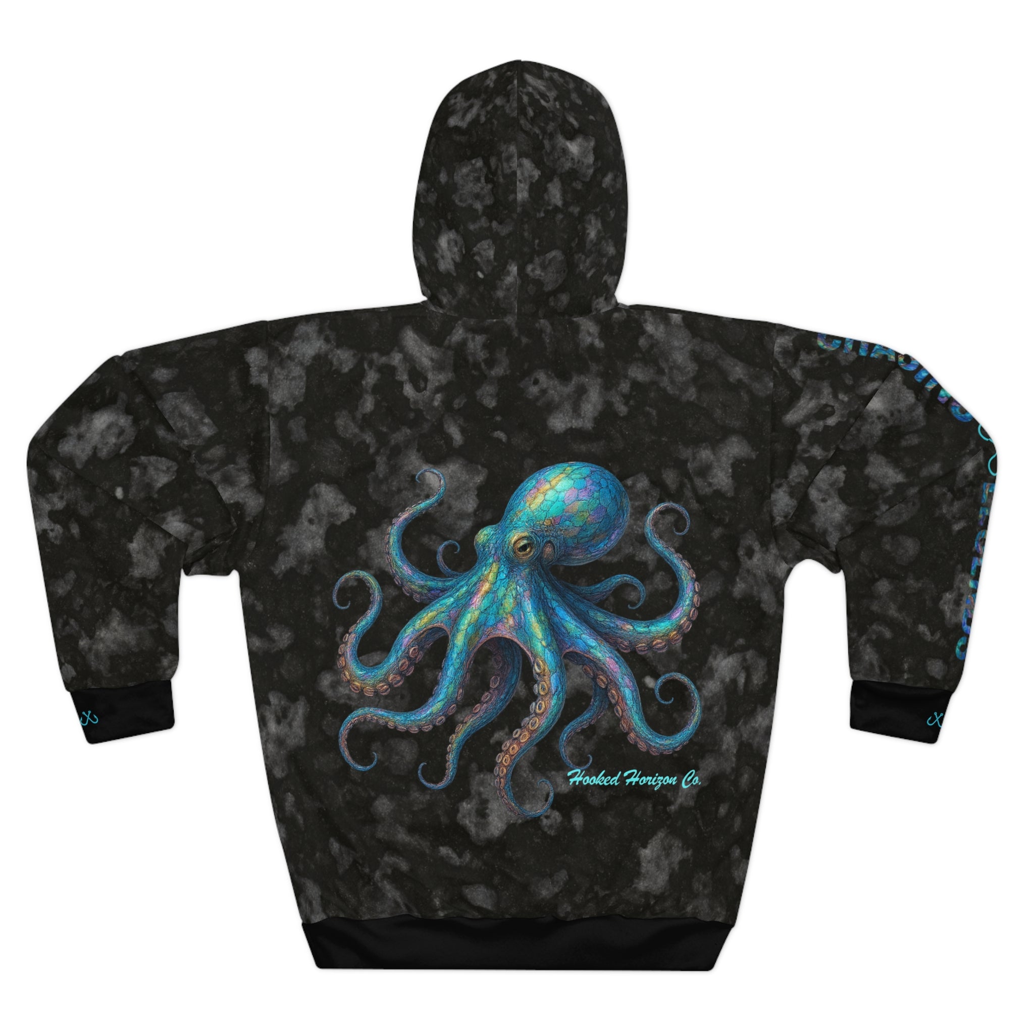 Volcanic Rock & Iridescent Octopus Chasing Legends Fishing Hoodie — Deep Drift Fishing,  Hooked Horizon Co. Deep Drift Pullover