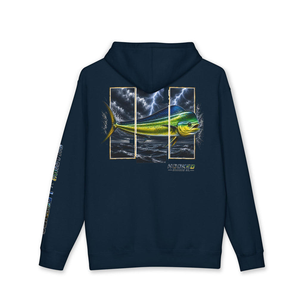 Mahi Mahi Hoodie Hooked Horizon Co. — Fishing Back Graphic Hoodie, Multiple Color Variations