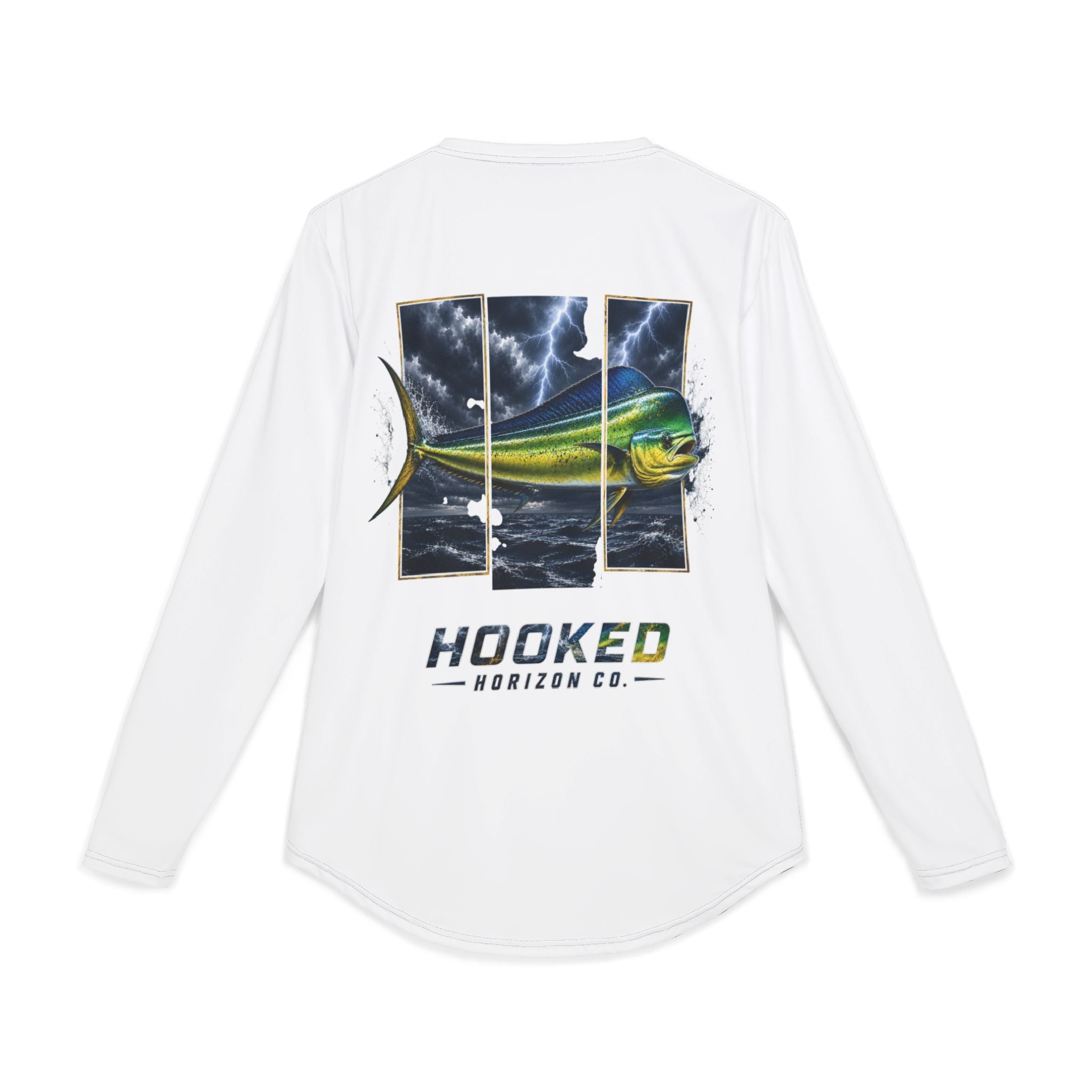 Mahi Mahi Hooked Horizon Co — Men's Long Sleeve UV Shirt — Chasing Legends Not Trends Orca Ocean Graphic Performance Tee