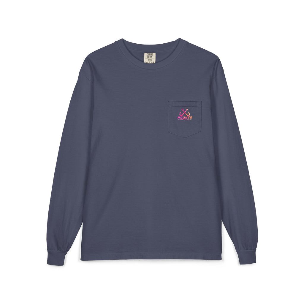 Hot Pink & Peach Hooked Horizon Co. — Classic Logo Unisex Long Sleeve Pocket T-Shirt