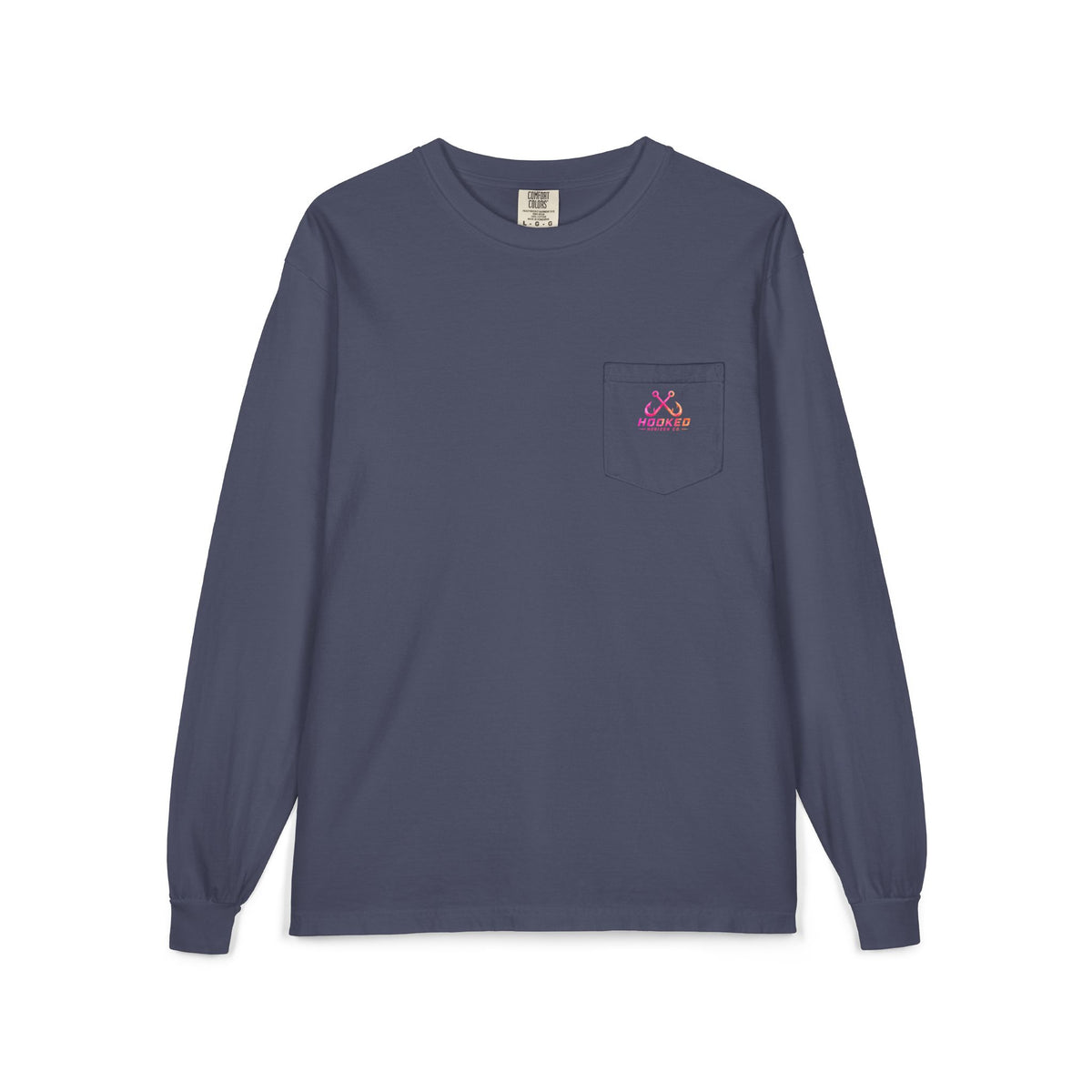 Hot Pink & Peach Hooked Horizon Co. — Classic Logo Unisex Long Sleeve Pocket T-Shirt