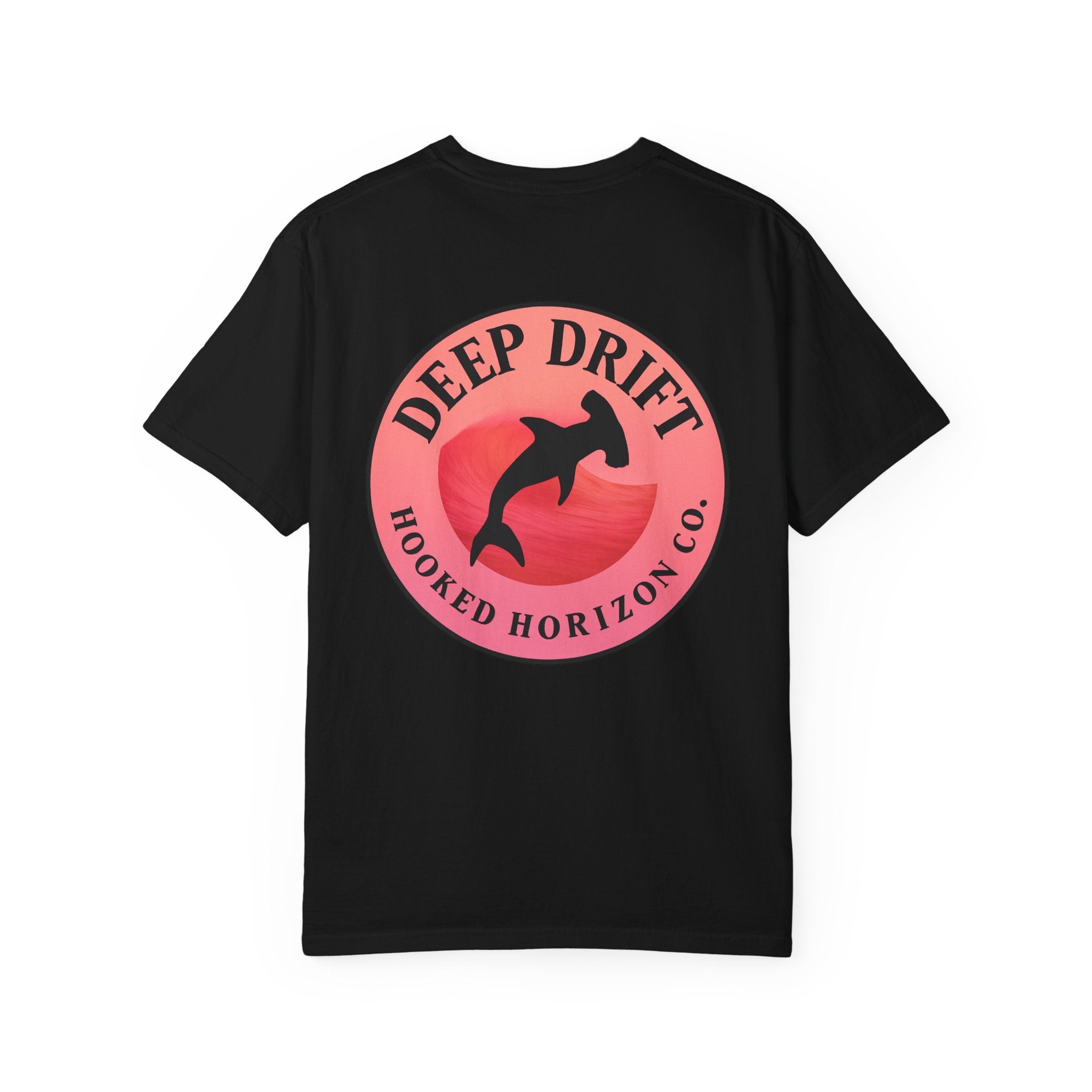 Deep Drift Fishing T-Shirt - Pink & Peach Fishing Tee for Angler Lovers, Pink Ombre, Hammer Head Shark Tee, Ocean-inspired