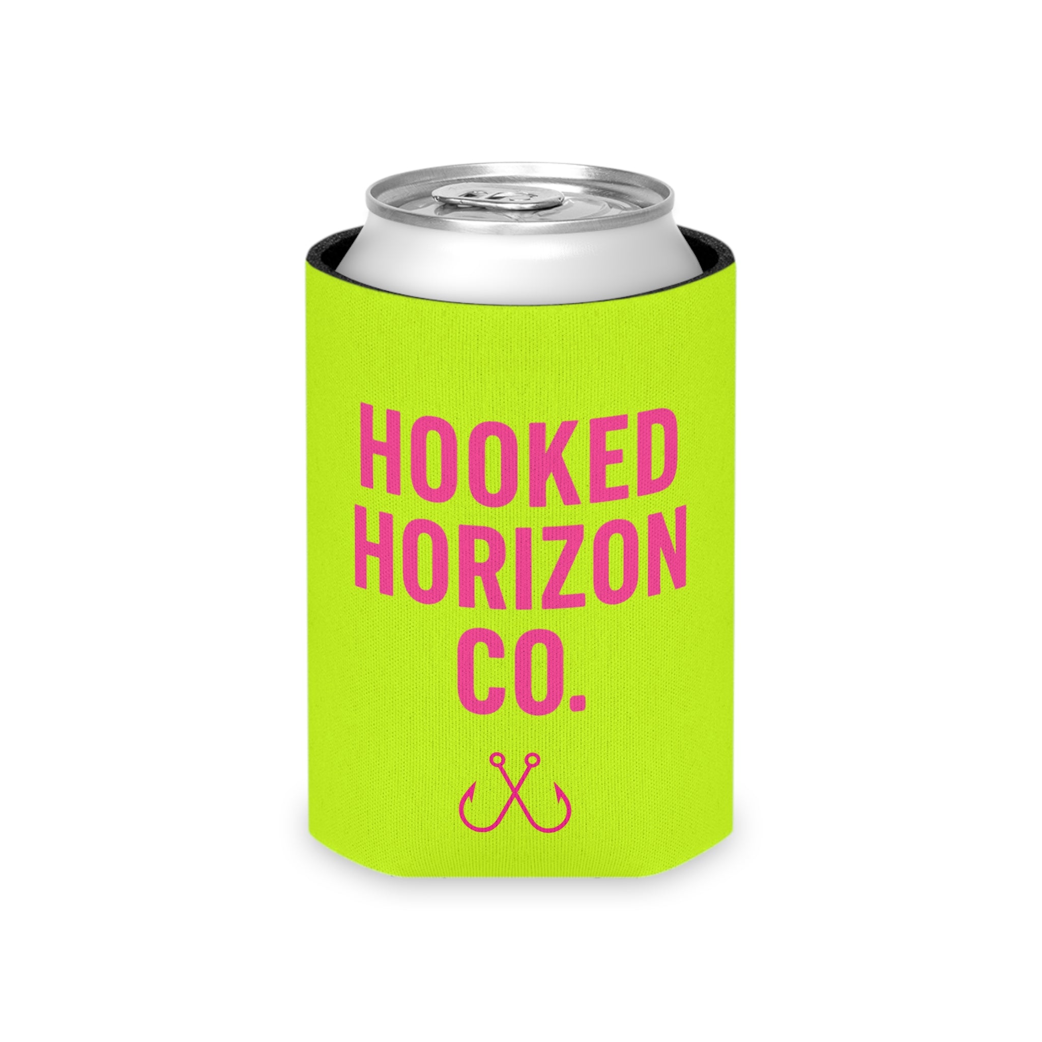Neon Yellow & Pink Coozie — Hooked Horizon Co. Fishing Wave Koozie
