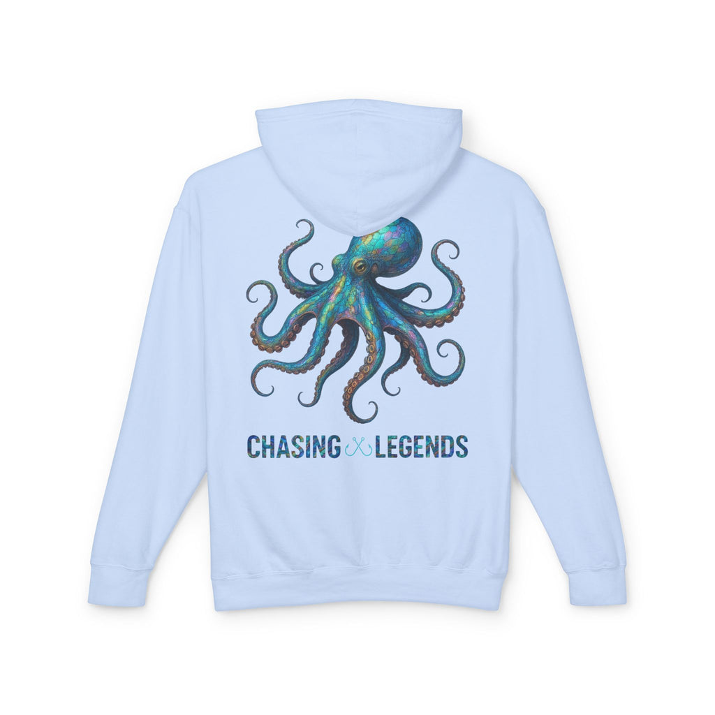 Chasing Legends Octopus Hoodie — Hooked Horizon Co Unisex Lightweight Hoodie with Deep Drift Design | Perfect for Fishermen, Beach Lovers, Casual Outings, Gift for Him/Her, Nautical Style,  Ocean Lover Gifts