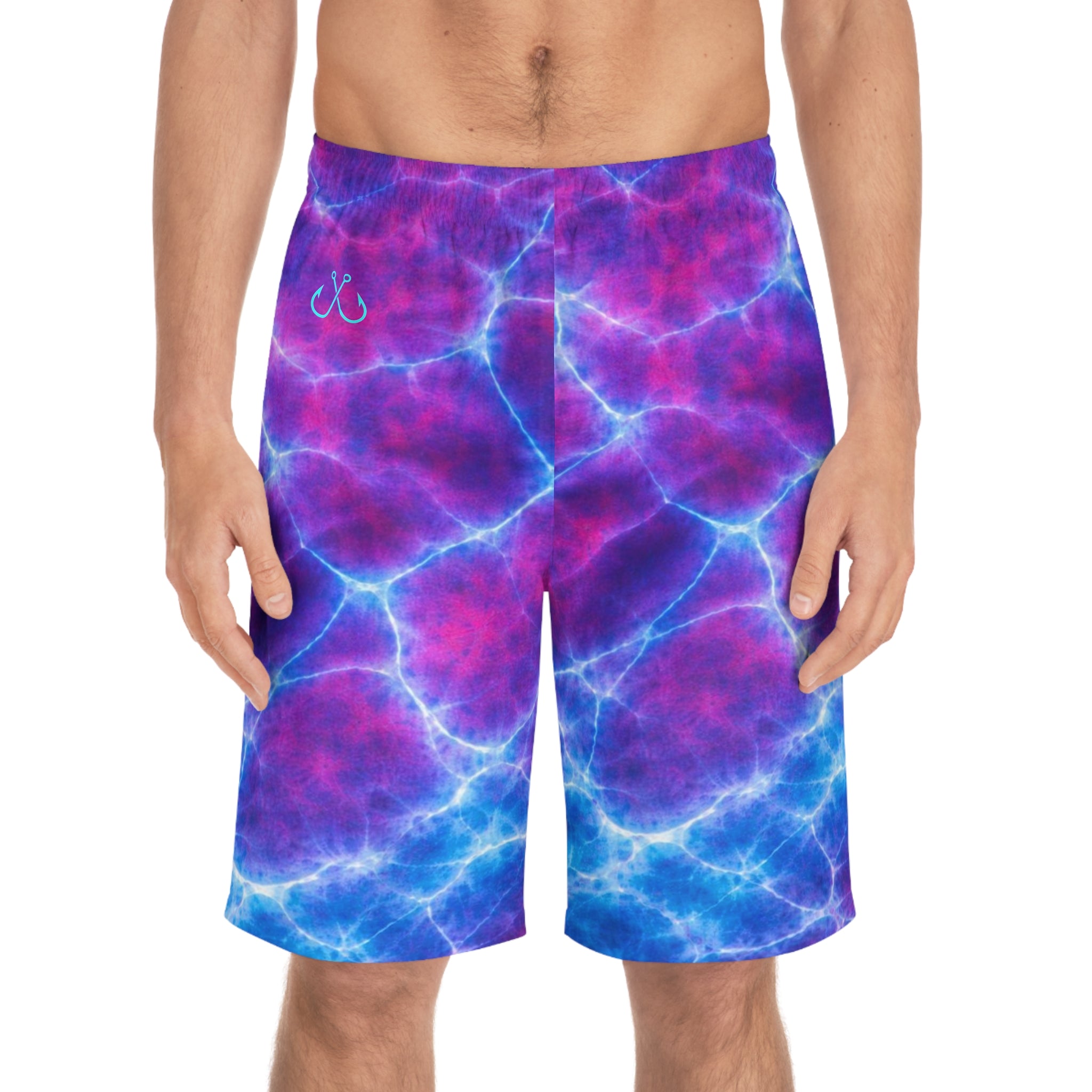 Purple and Blue Reflections Ocean-Inspired Board Shorts, Swimwear for Beach Days, Summer Vacations, Pool Parties, Surfing Attire, Water Sports