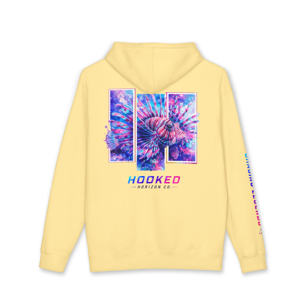 Lion Fish Hoodie Hooked Horizon Co. — Fishing Back Graphic Hoodie, Multiple Color Variations