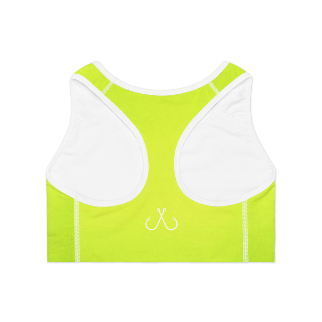 Lime Green Deep Drift Hooked Horizon Co. Stylish Sports Bra for Active Women, Workout Top, Gym Essential, Fitness Apparel, Athleisure Wear, Yoga Gear