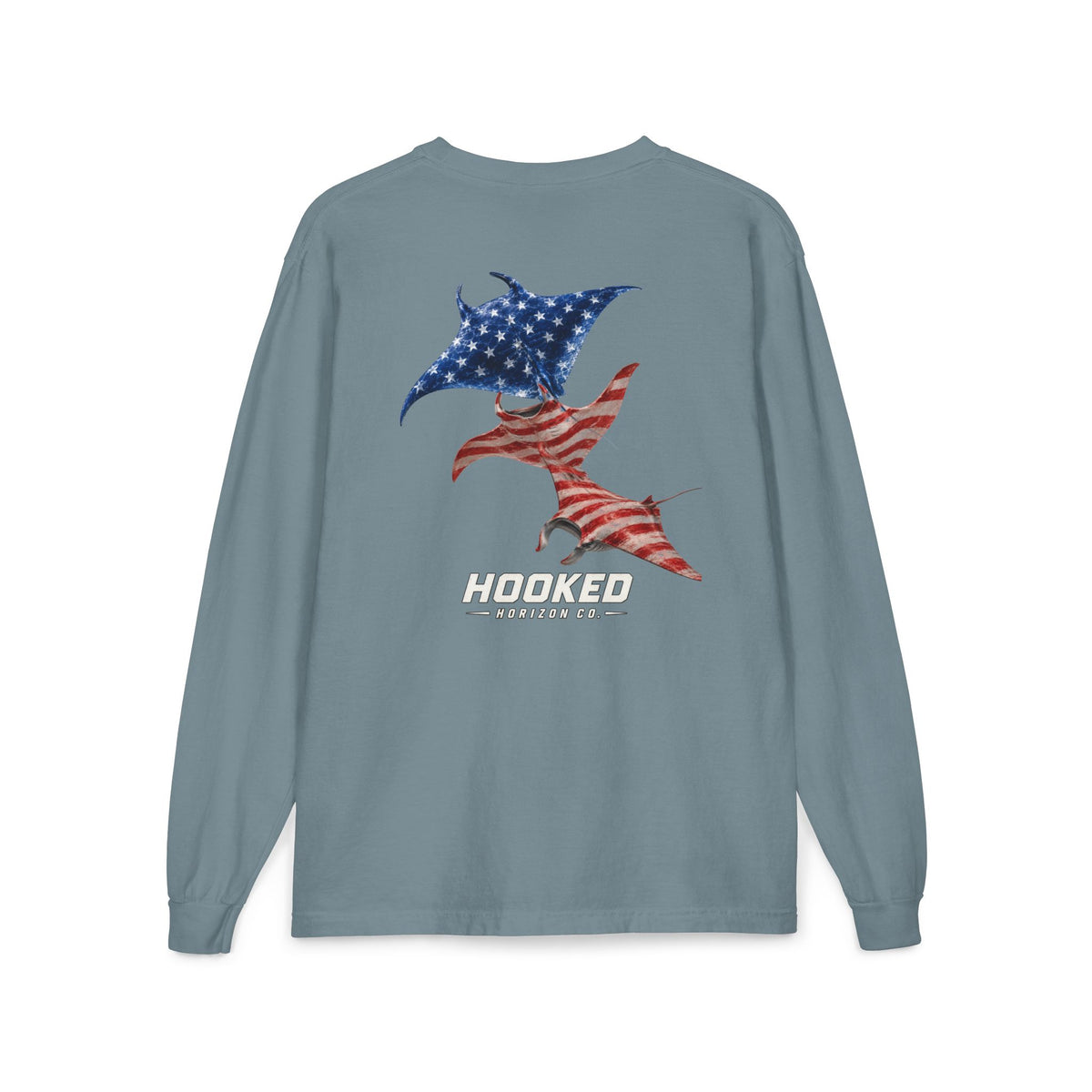 USA Manta Ray Hooked Horizon Co.  Classic Logo Unisex Long Sleeve Pocket T-Shirt