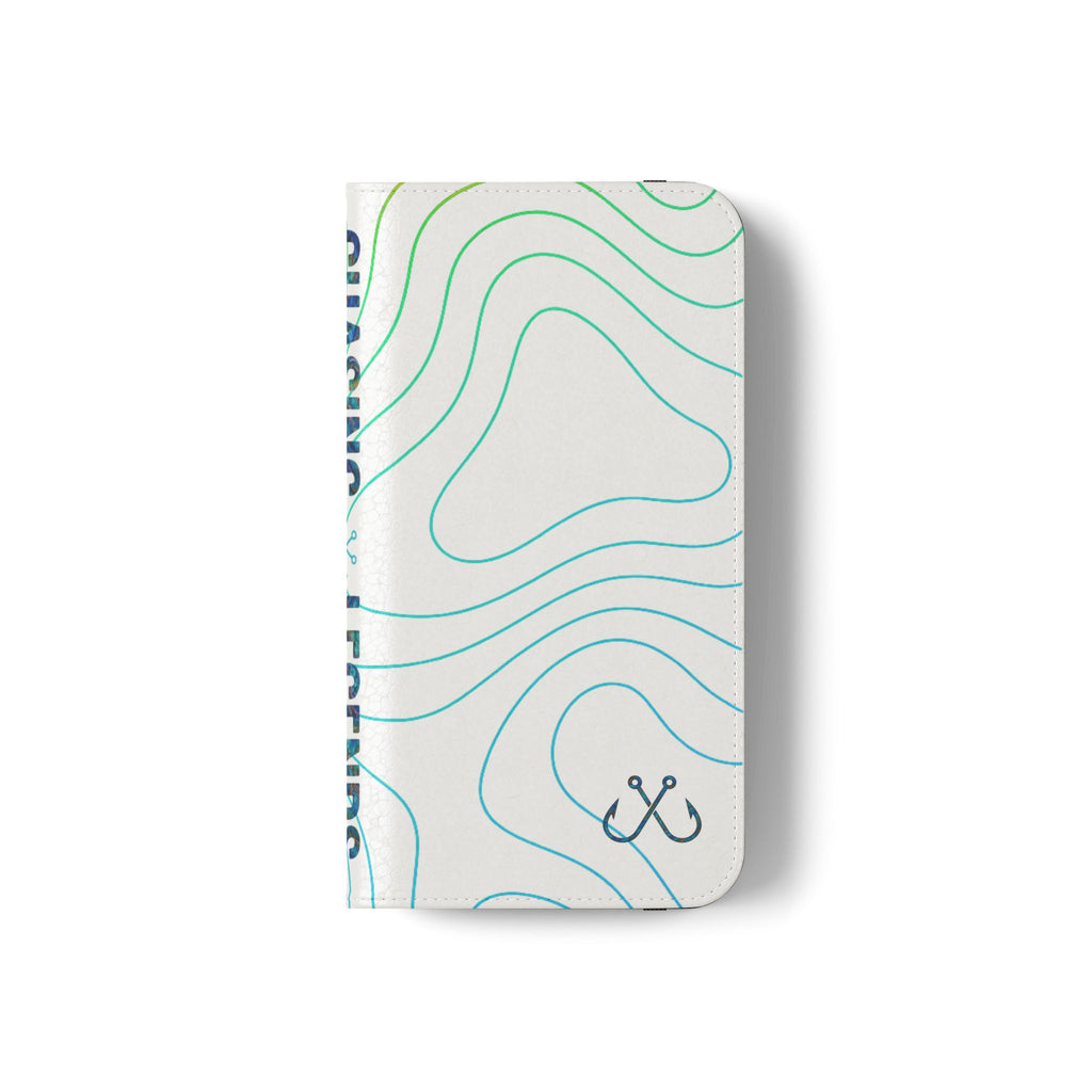 Ocean Topography Waves Flip Phone Case — Turquoise Water Pattern Wallet Cover
