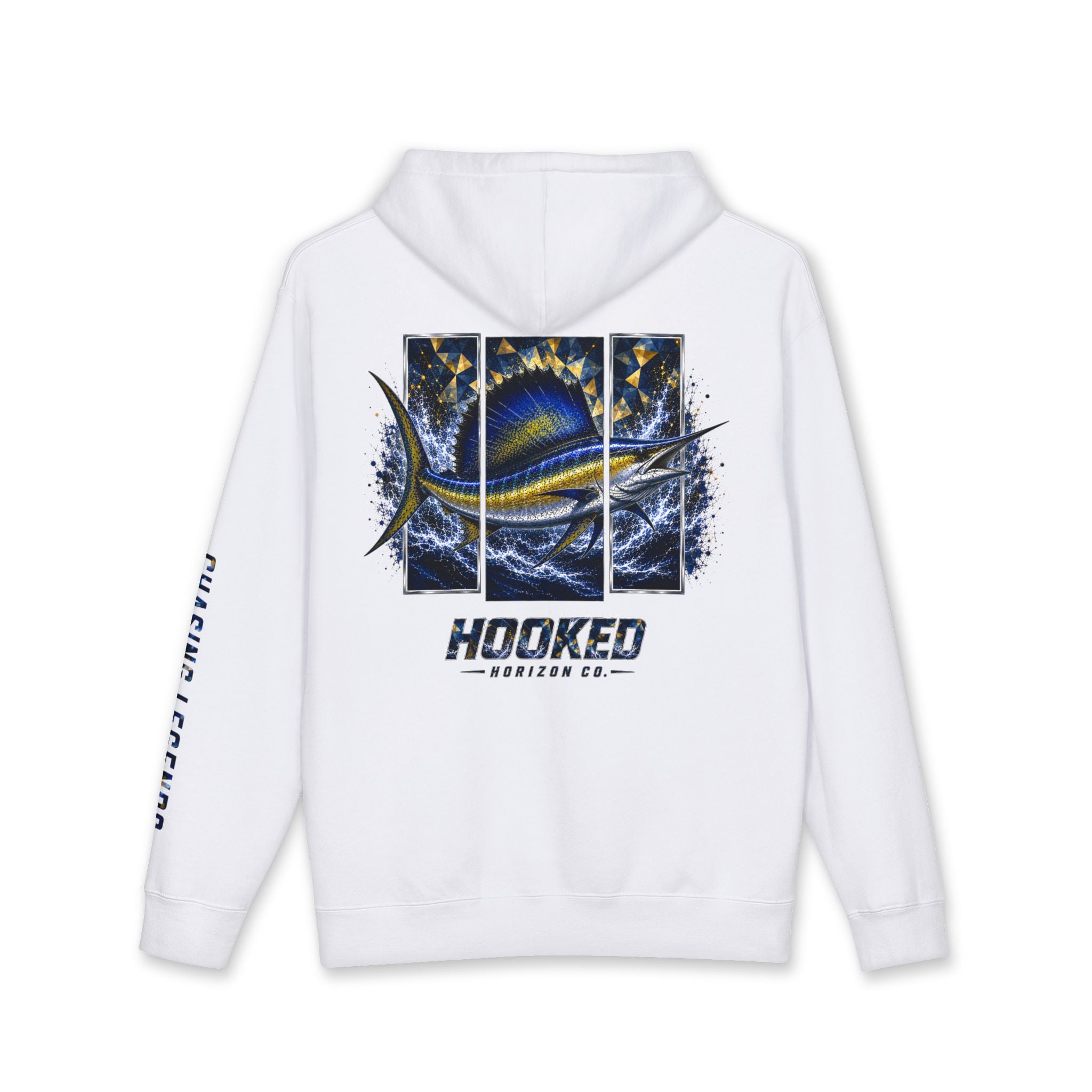 Sail Fish Hoodie Hooked Horizon Co. — Fishing Back Graphic Hoodie, Multiple Color Variations