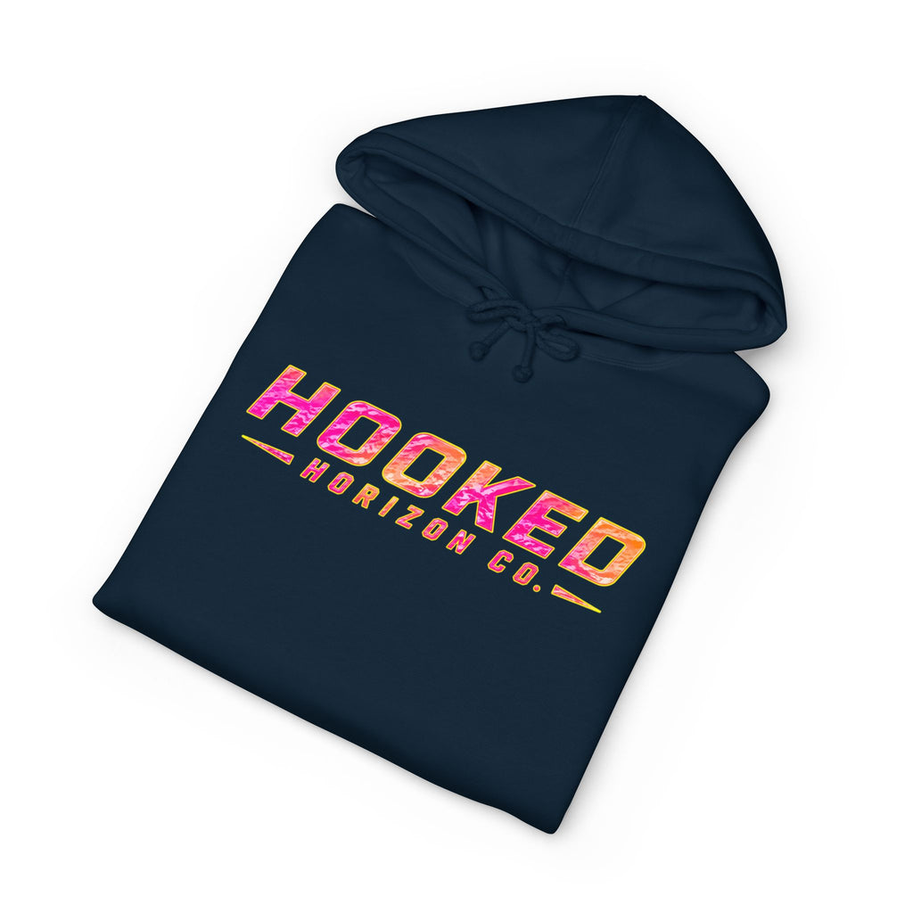 Hot Pink & Peach Hooked Horizon Co. — Fishing Back Graphic Hoodie, Multiple Color Variations