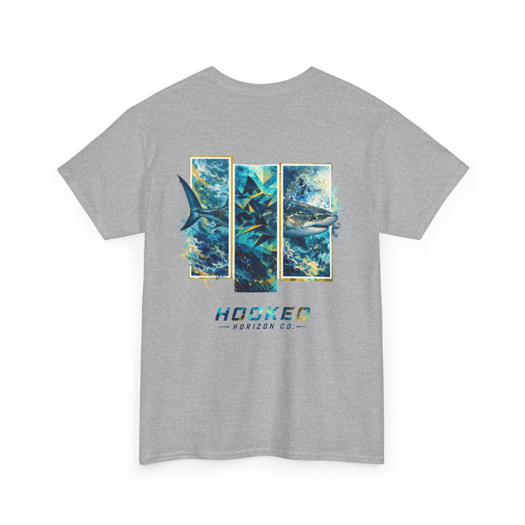 Bull Shark Hooked Horizon Co Tee—Ocean Graphic Tee — "Beloved" Ray Design