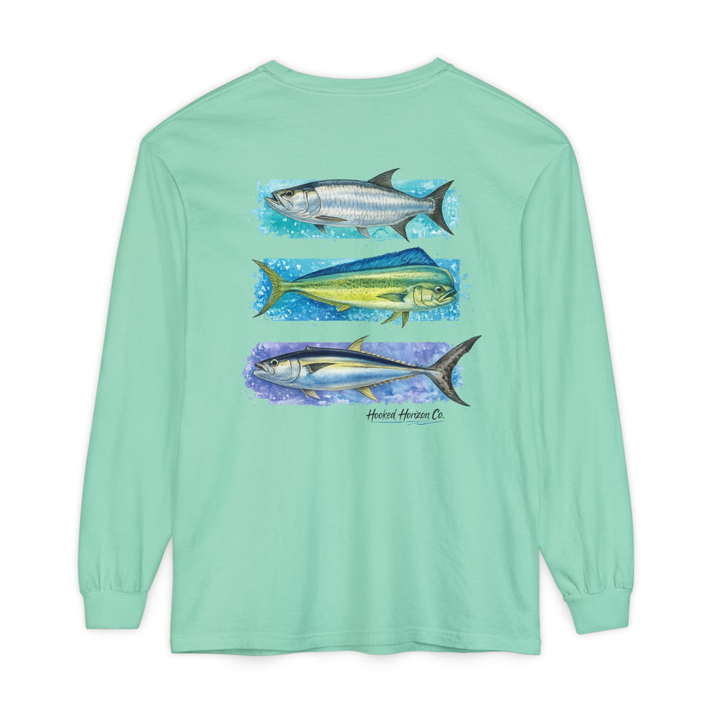 Chasing Legends Tarpon, Mahi Mahi, TunaSaltwater Fish Long Sleeve Tee — Hooked Horizon Co. Graphic Shirt