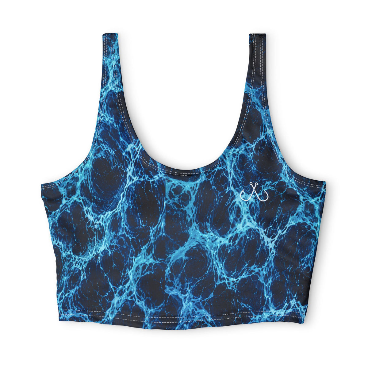 Blue Electric Wave Deep Drift Hooked Horizon Co. Stylish Sports Bra for Active Women, Workout Top, Gym Essential, Fitness Apparel, Athleisure Wear, Yoga Gear