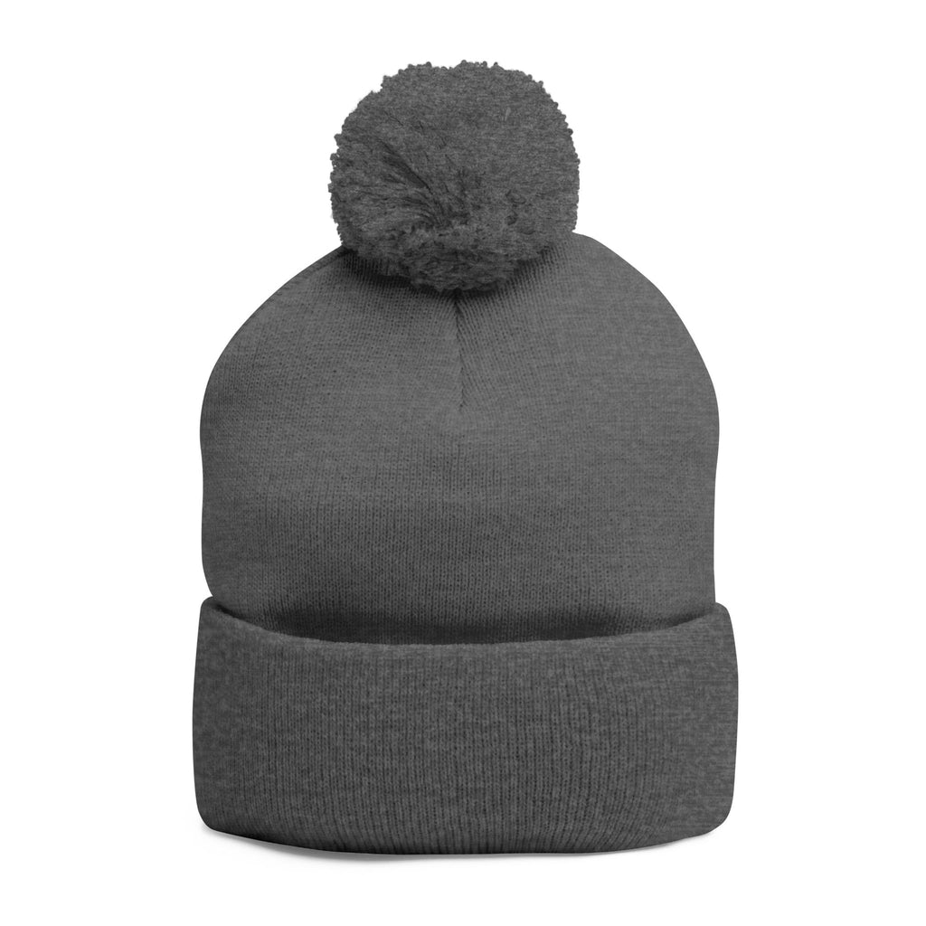 Hooked Horizon Co. Embroidered Pom-Pom Knit Cap — Cozy Grey Beanie with Multiple Color Variations