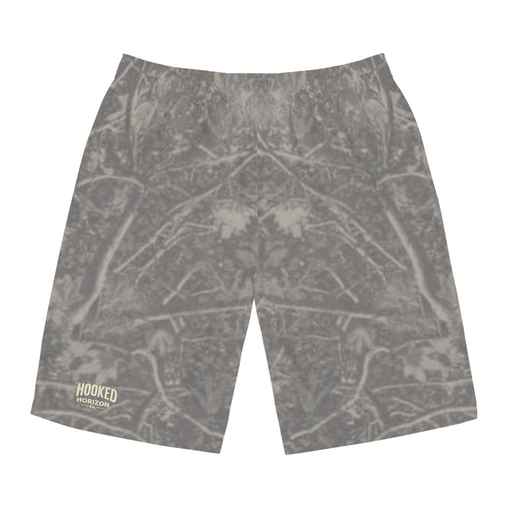 Grey Camo-Inspired Board Shorts, Swimwear for Beach Days, Summer Vacations, Pool Parties, Surfing Attire, Water Sports