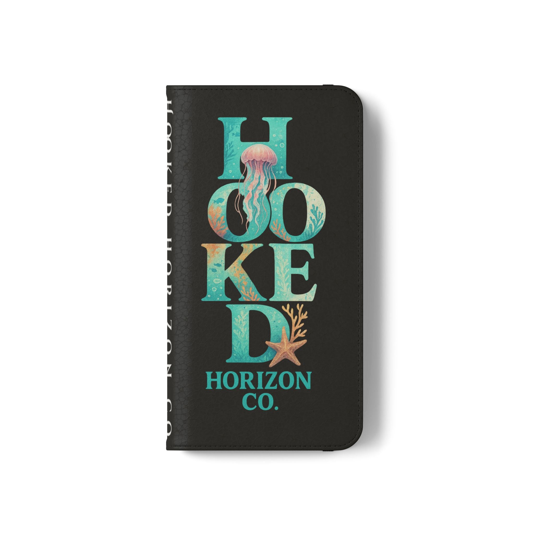 Turtle Hooked Horizon Co Flip Phone Case — Turquoise Water Pattern Wallet Cover