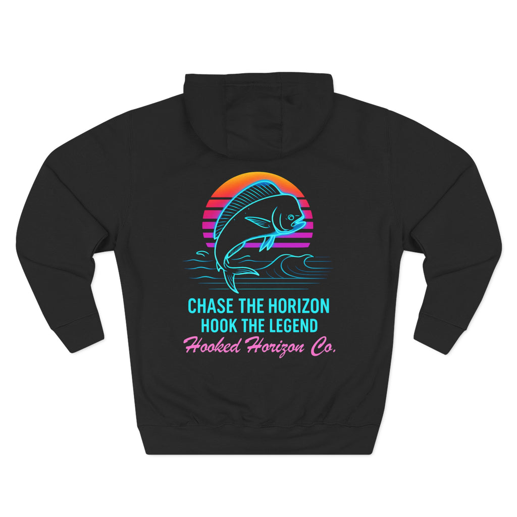 Mahi Mahi Retro Deep Drift Neon Fishing Hoodie – "Chase the Horizon, Hook the Legend" Graphic