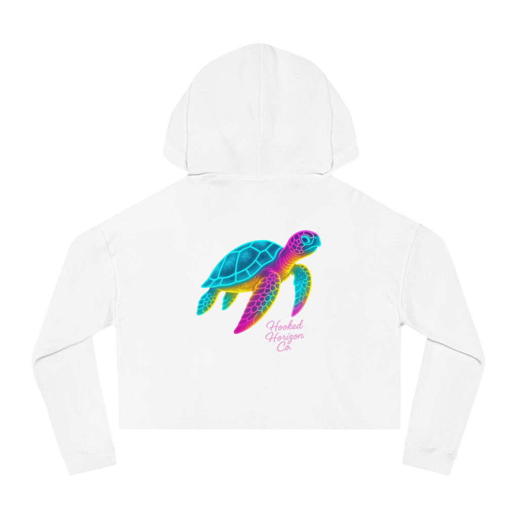 Sea Turtle Cropped Hoodie — "Deep Drift" Hooked Horizon Co. Fishing Graphic