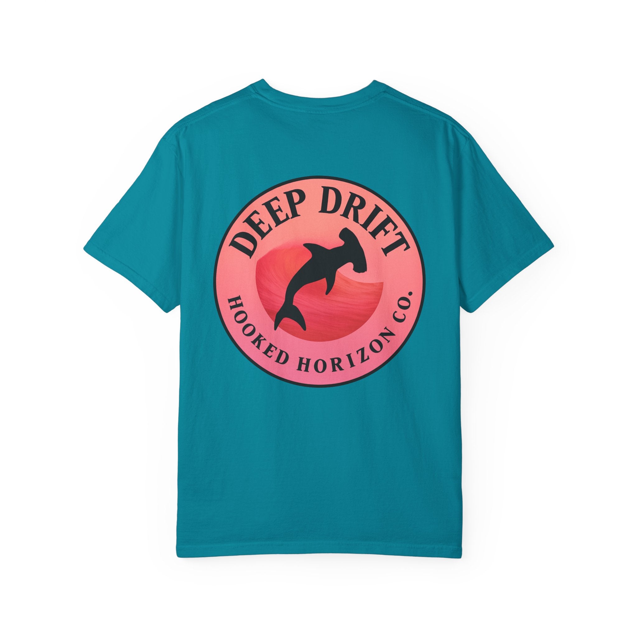 Deep Drift Fishing T-Shirt - Pink & Peach Fishing Tee for Angler Lovers, Pink Ombre, Hammer Head Shark Tee, Ocean-inspired