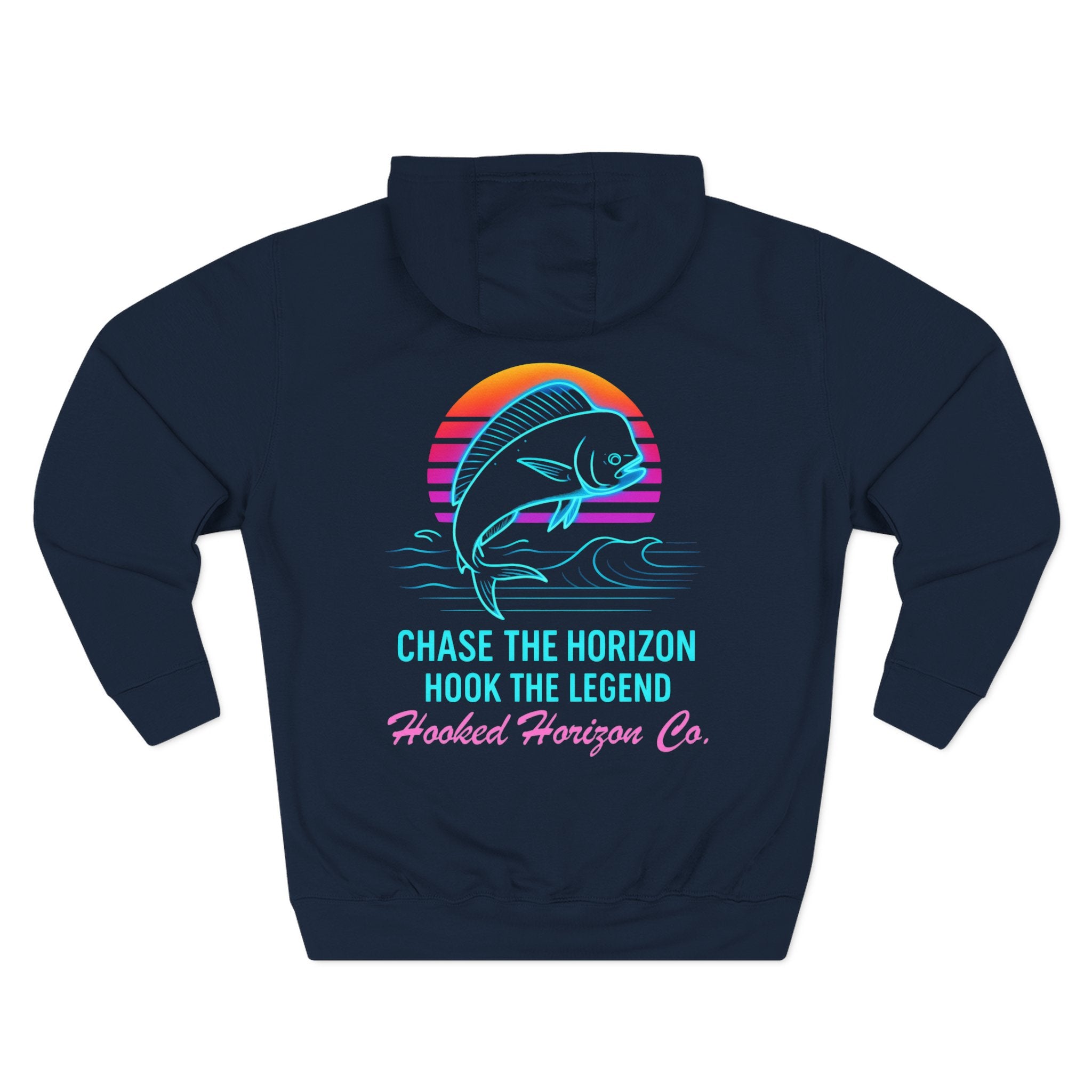 Mahi Mahi Retro Deep Drift Neon Fishing Hoodie – "Chase the Horizon, Hook the Legend" Graphic