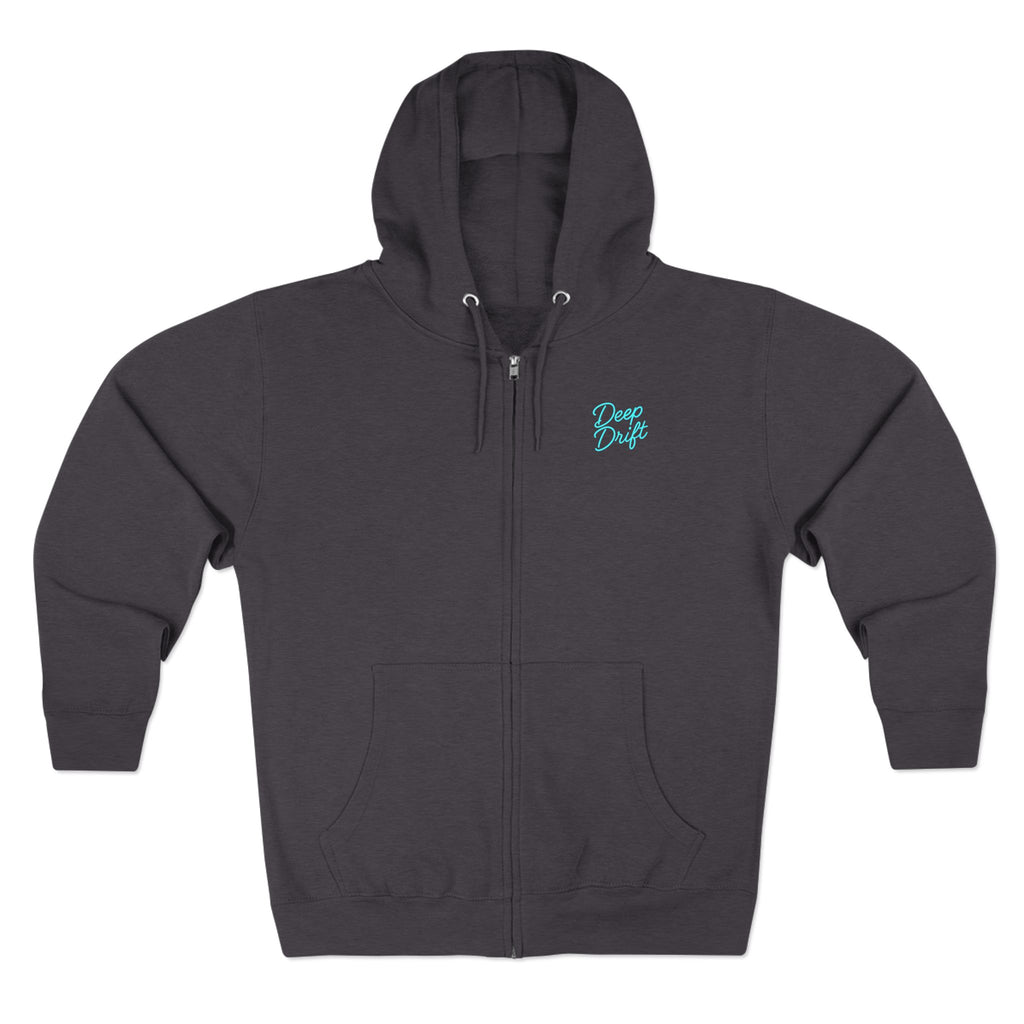 Marathon Key Neon Deep Drift Coral & Turtle Hooked Horizon Co. Unisex Zip Hoodie for Ocean Lovers, Nautical Fashion, Cool Weather Gear, Everyday Comfort, Perfect Gift