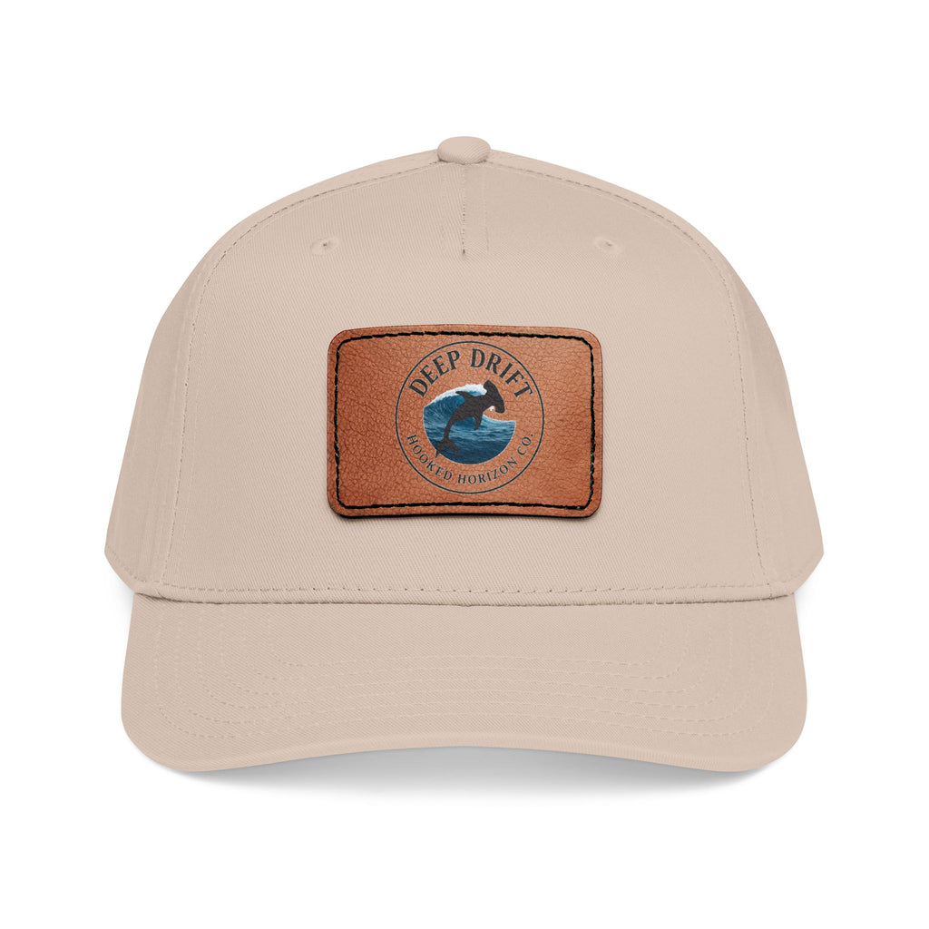 Deep Drift Leather Patch Baseball Cap — Hooked Horizon Co. Ocean Wave Logo, Multiple Color Variations