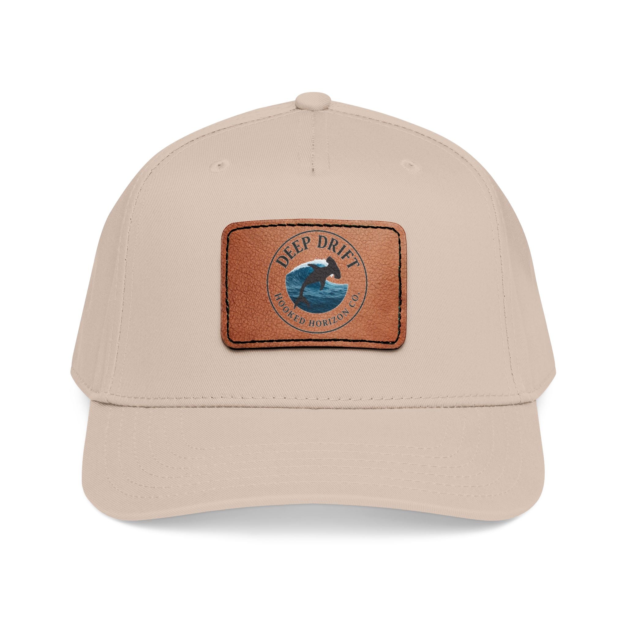 Deep Drift Leather Patch Baseball Cap — Hooked Horizon Co. Ocean Wave Logo, Multiple Color Variations
