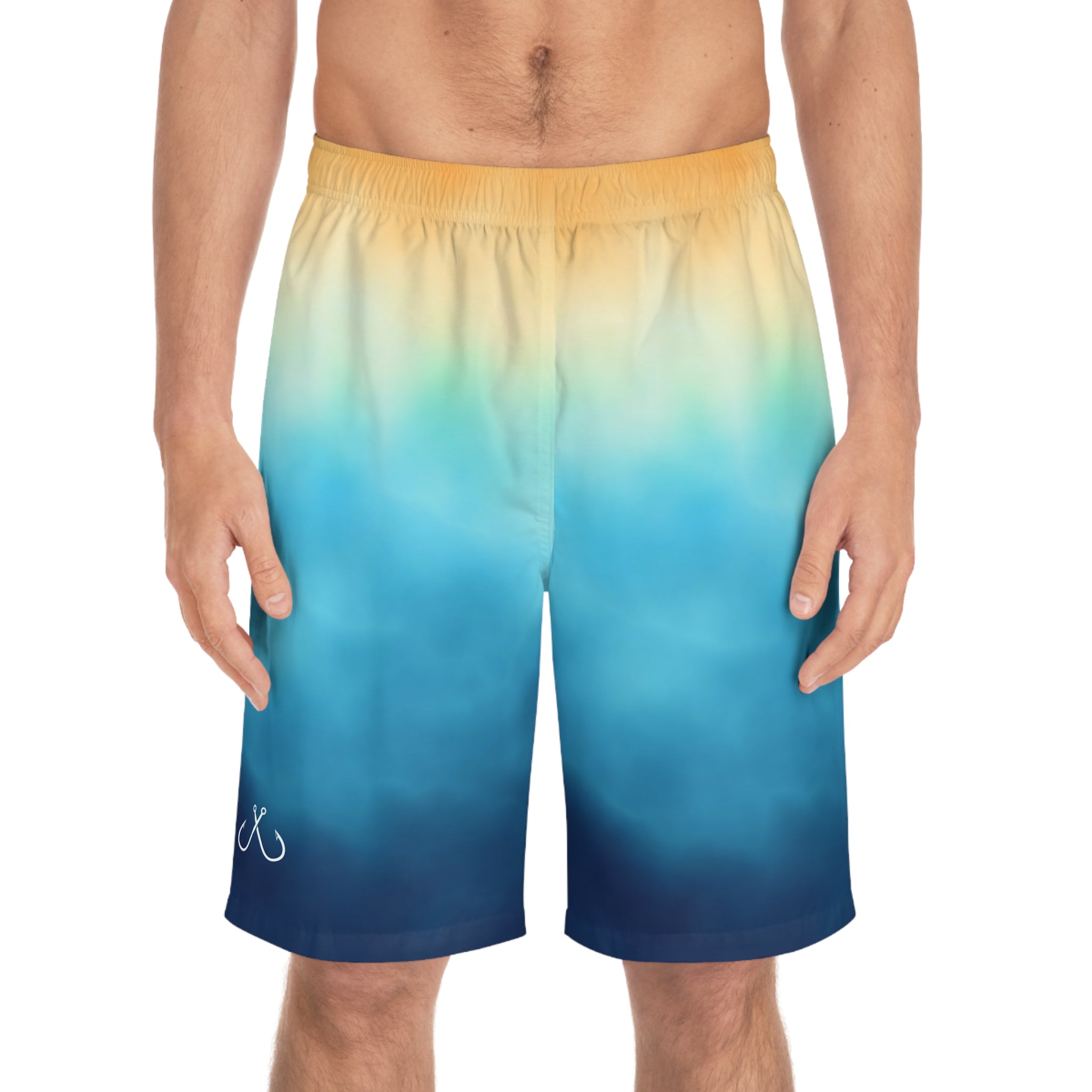 Bright Ombre Costal Vibes Men's Ocean-Inspired Board Shorts, Swimwear for Beach Days, Summer Vacations, Pool Parties, Surfing Attire, Water Sports