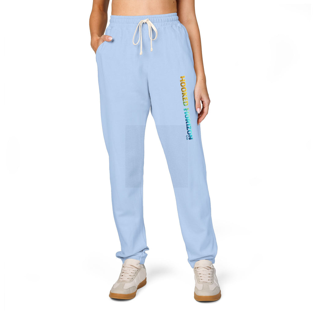 Gold & Blue Hooked Horizon Co. Embroidered Fleece Sweatpants | Cozy Loungewear, Gifts for Everyone, Comfortable Joggers, Relaxed Fit Sweatpants, God is Love, Unisex Fashion