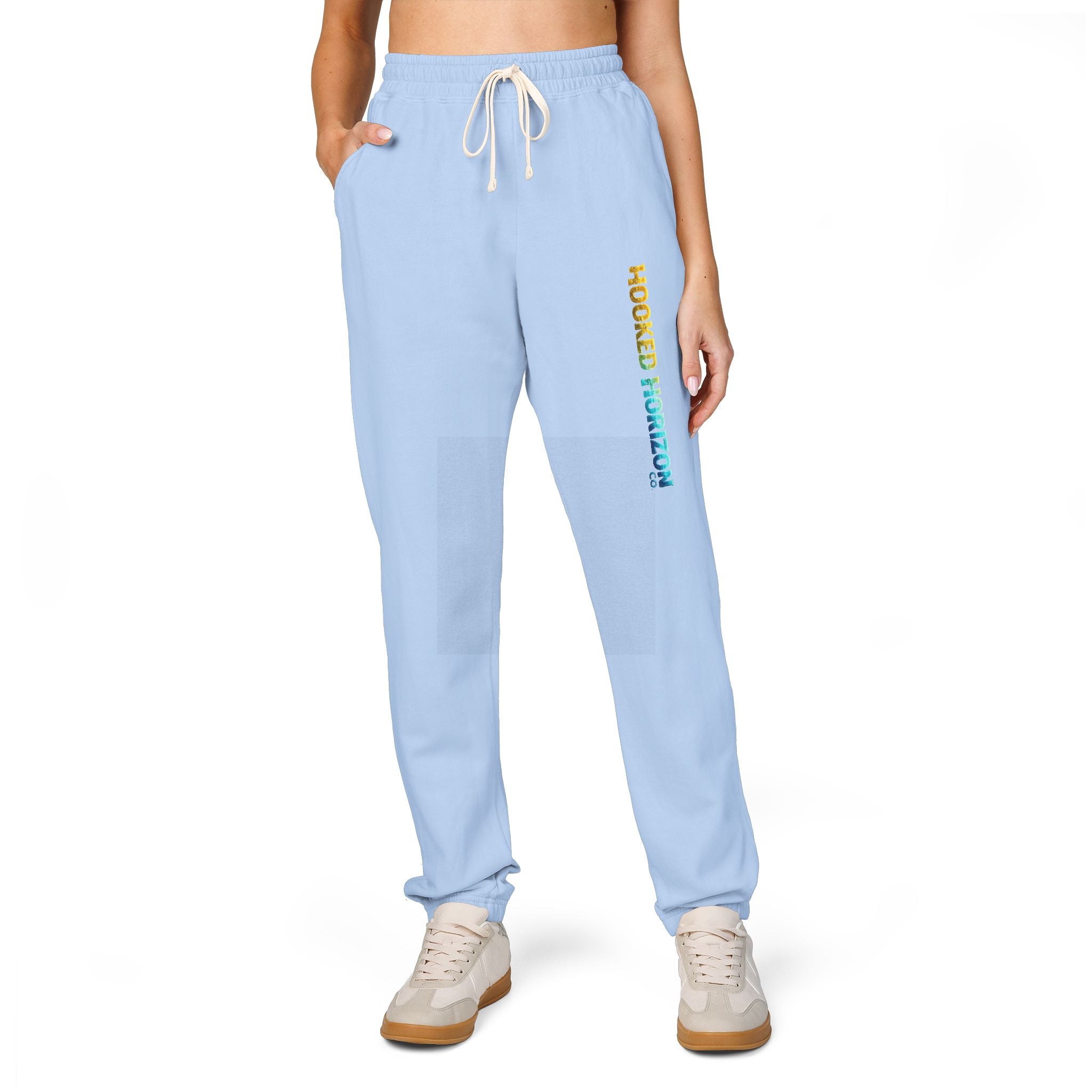 Gold & Blue Hooked Horizon Co. Embroidered Fleece Sweatpants | Cozy Loungewear, Gifts for Everyone, Comfortable Joggers, Relaxed Fit Sweatpants, God is Love, Unisex Fashion