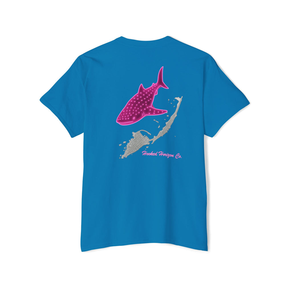 Neon Whale Shark Deep Drift Hooked HorizonCo.  Tee- Perfect for Angler and Fishing Gifts, For him, For Her Unisex Cotton T-Shirt for Fishing & Wildlife Enthusiasts, Ocean Lovers