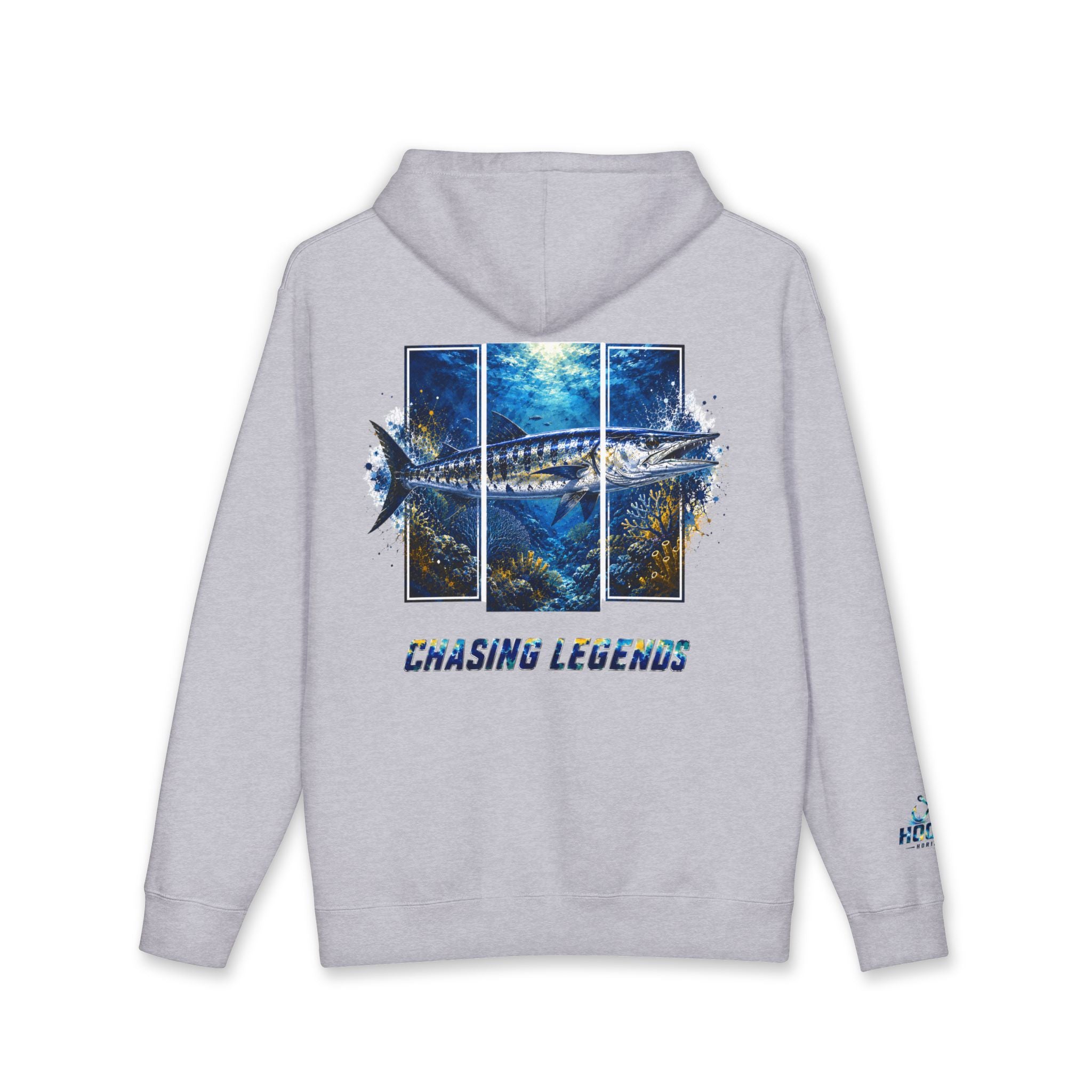 Barracuda Hoodie Hooked Horizon Co. — Fishing Back Graphic Hoodie, Multiple Color Variations