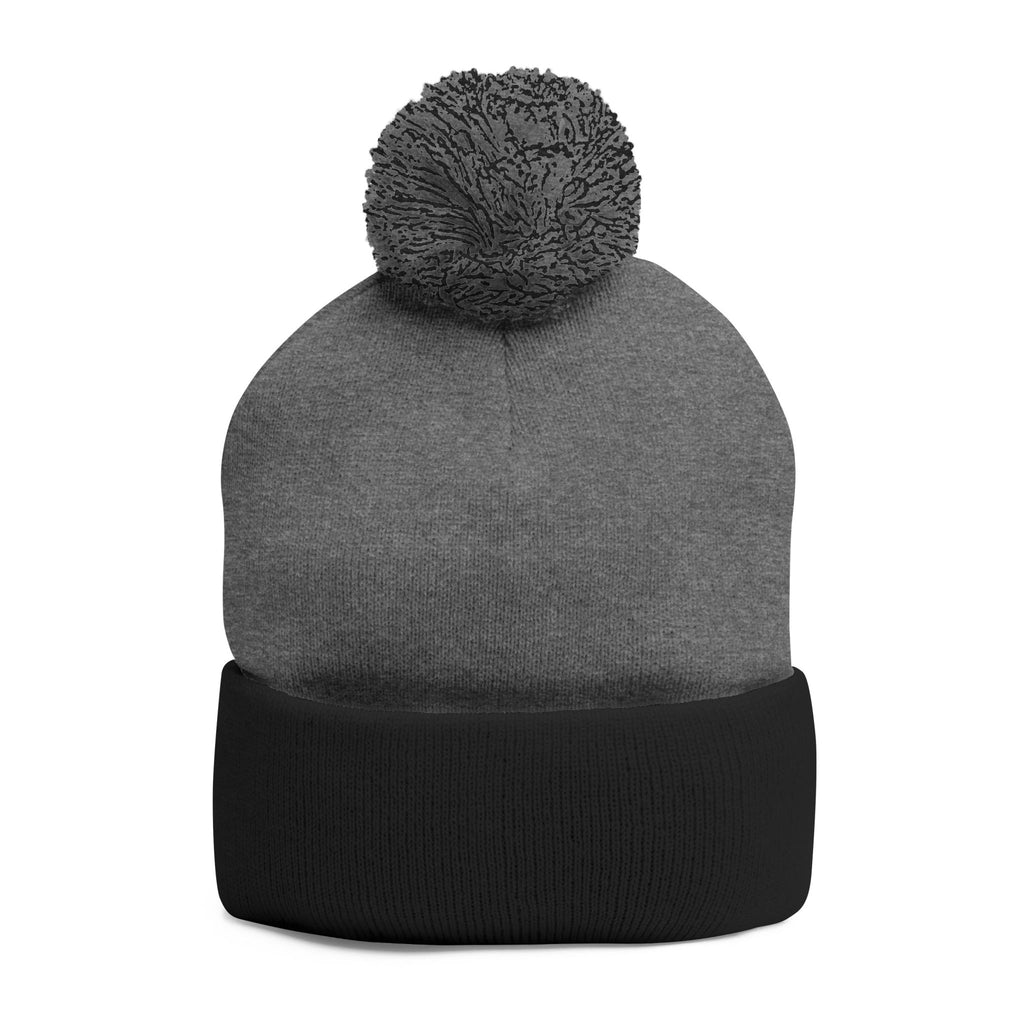 Hooked Horizon Co. Embroidered Pom-Pom Knit Cap — Cozy Grey Beanie with Multiple Color Variations